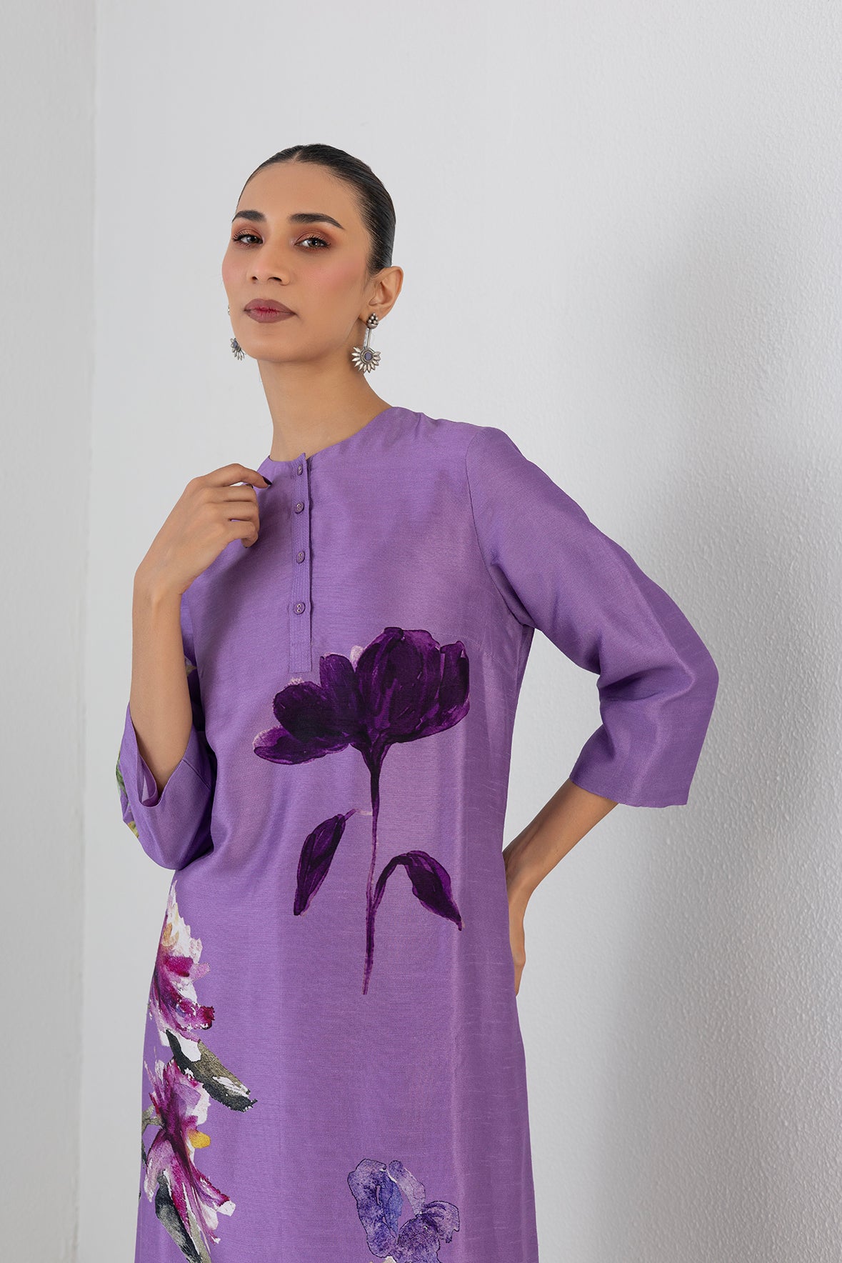 Midnight Plum Dupion Orchid Printed Tunic