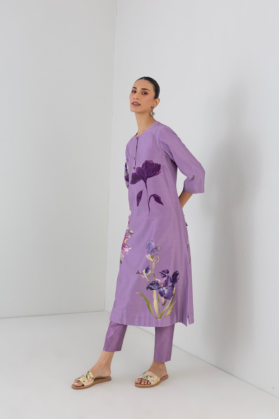 Mauve Whisper Silk Chanderi Orchid Printed Tunic
