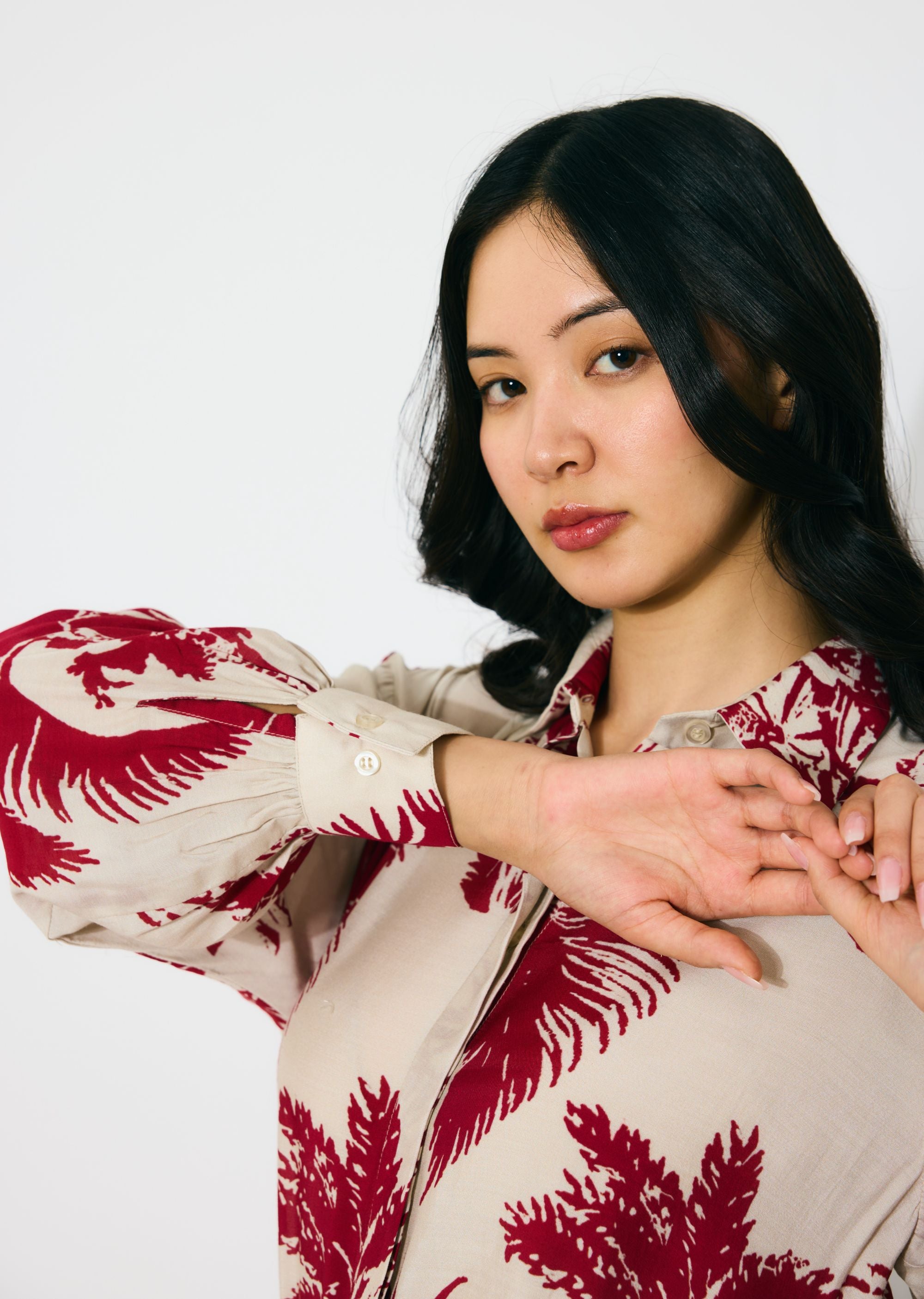 BEIGE AND RED FLORAL SHIRT