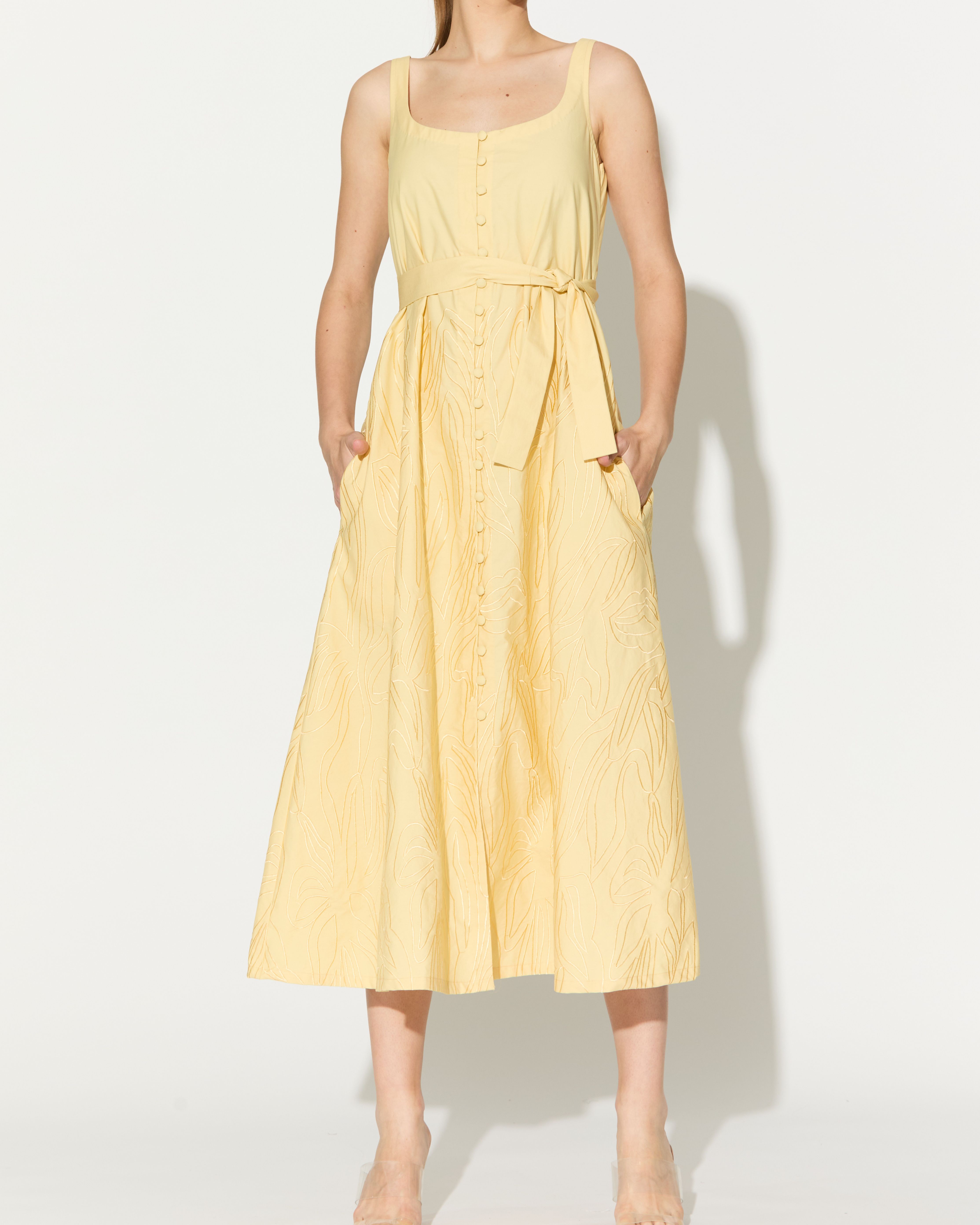 LEMON YELLOW EMBROIDERED DRESS