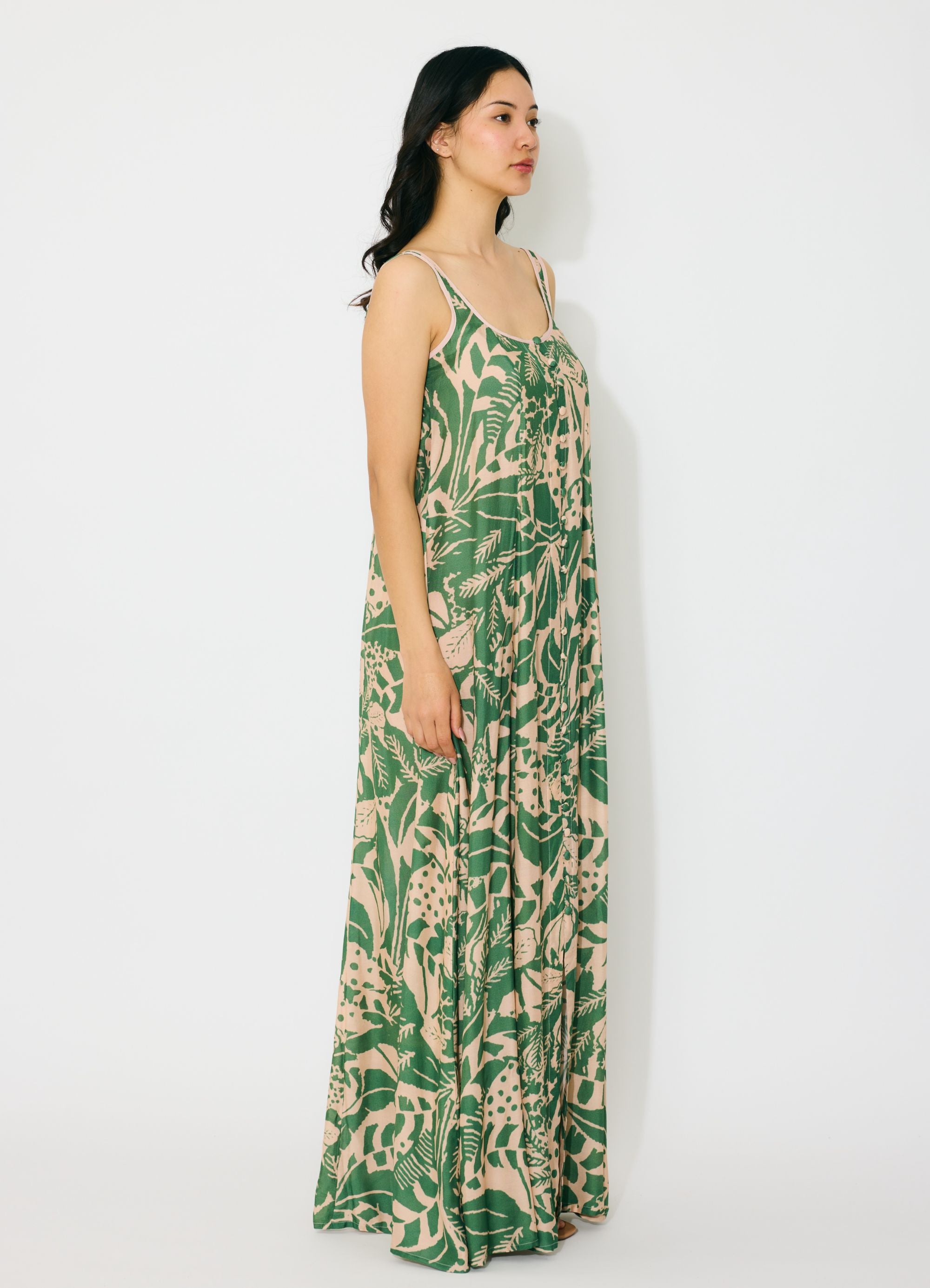 PEACH AND GREEN SLEEVELESS LONG DRESS