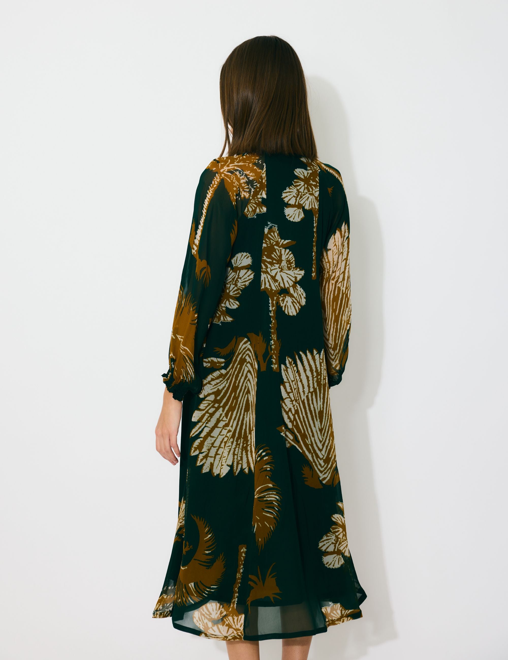 DARK GREEN AND MUSTARD FLORAL MIDI DRESS
