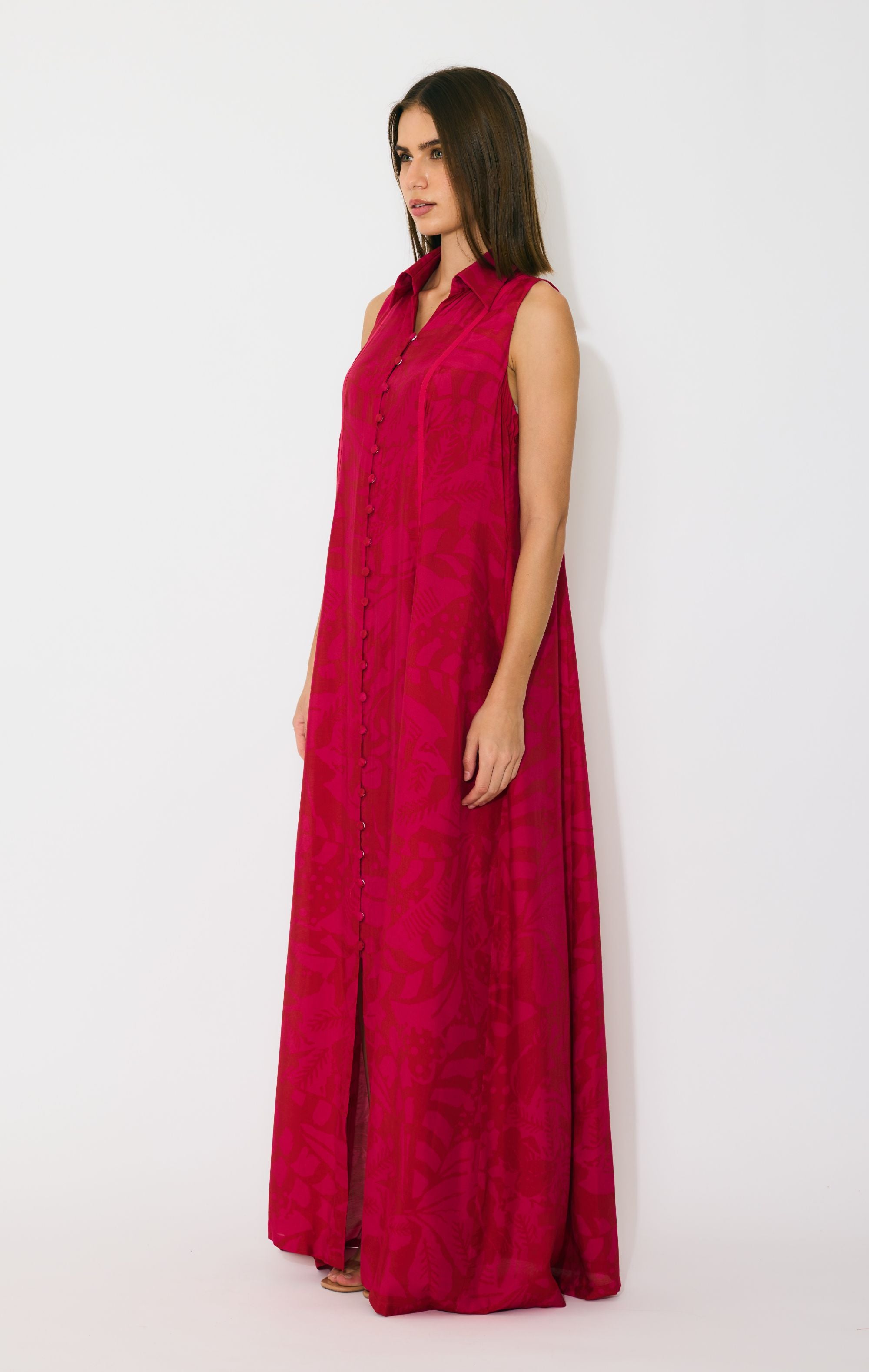 HOT PINK AND RED SLEEVELESS SHIRT DRESS