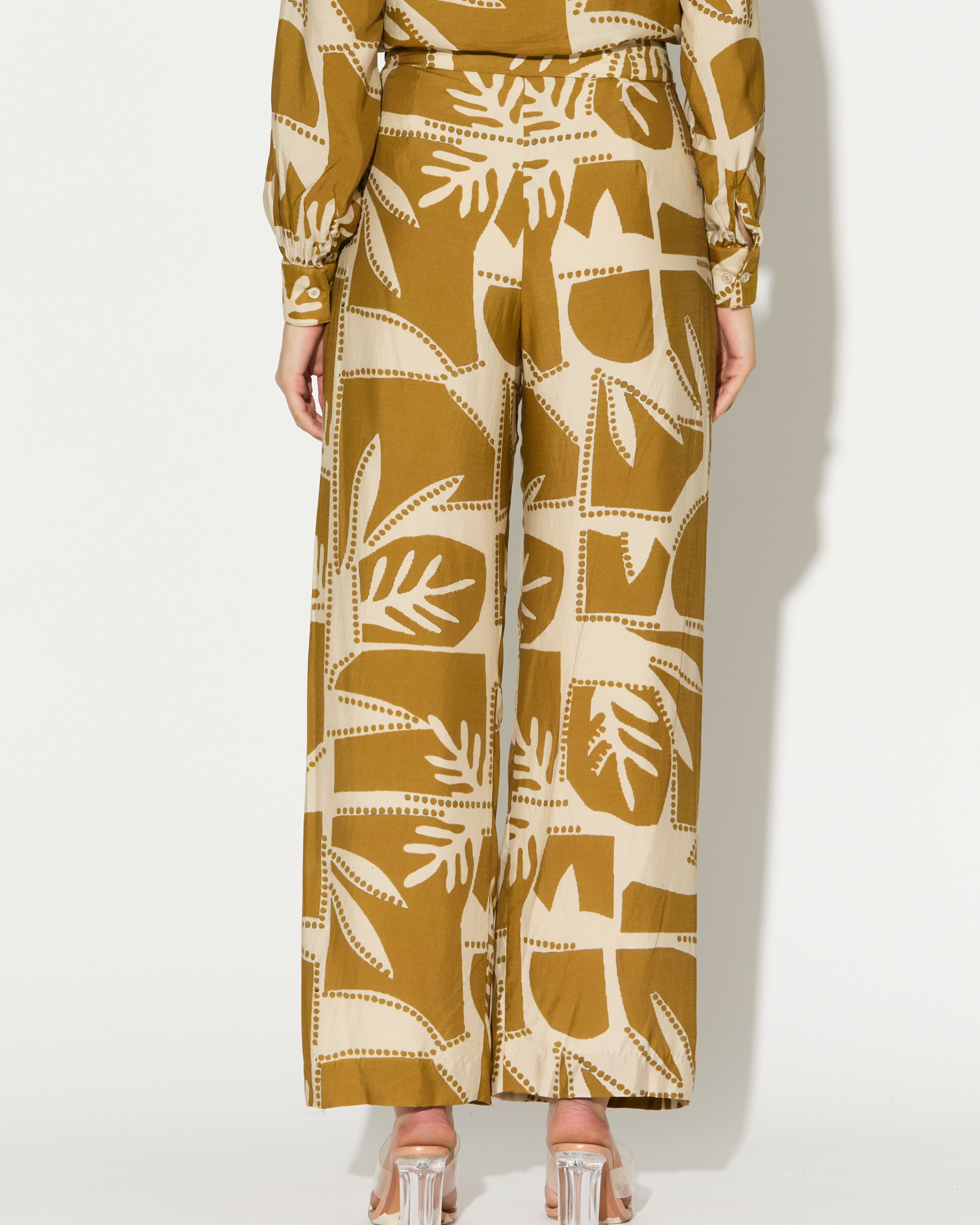 MUSTARD AND OFFWHITE PATTERNED PANTS