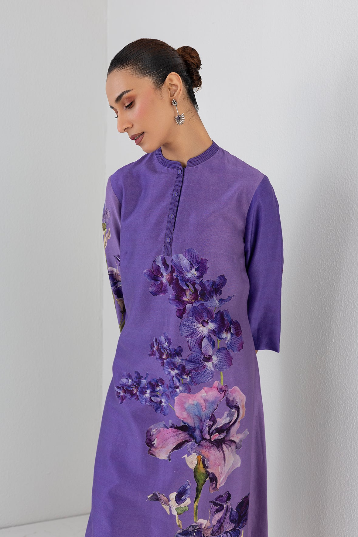 Violet Frost Shaded Silk Chanderi Floral Printed Tunic