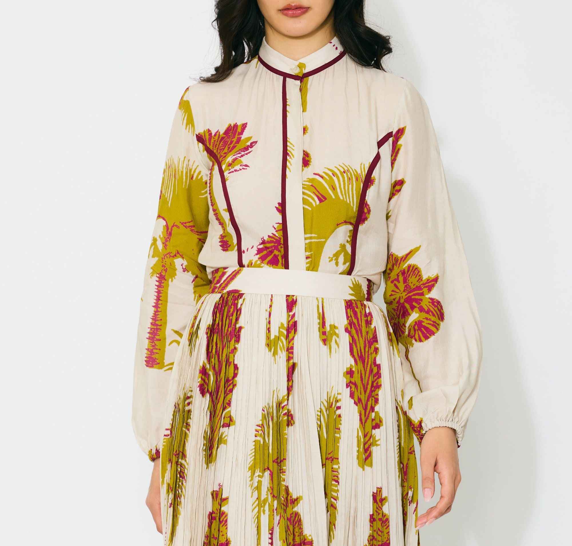 BEIGE, MUSTARD AND HOT PINK FLORAL TOP