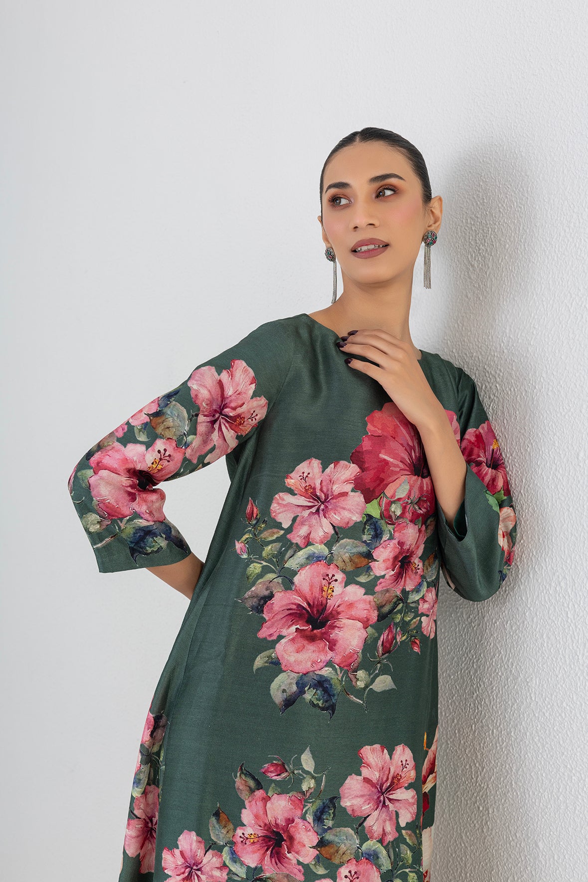 Eucalyptus Dupion Hibiscus Printed Tunic