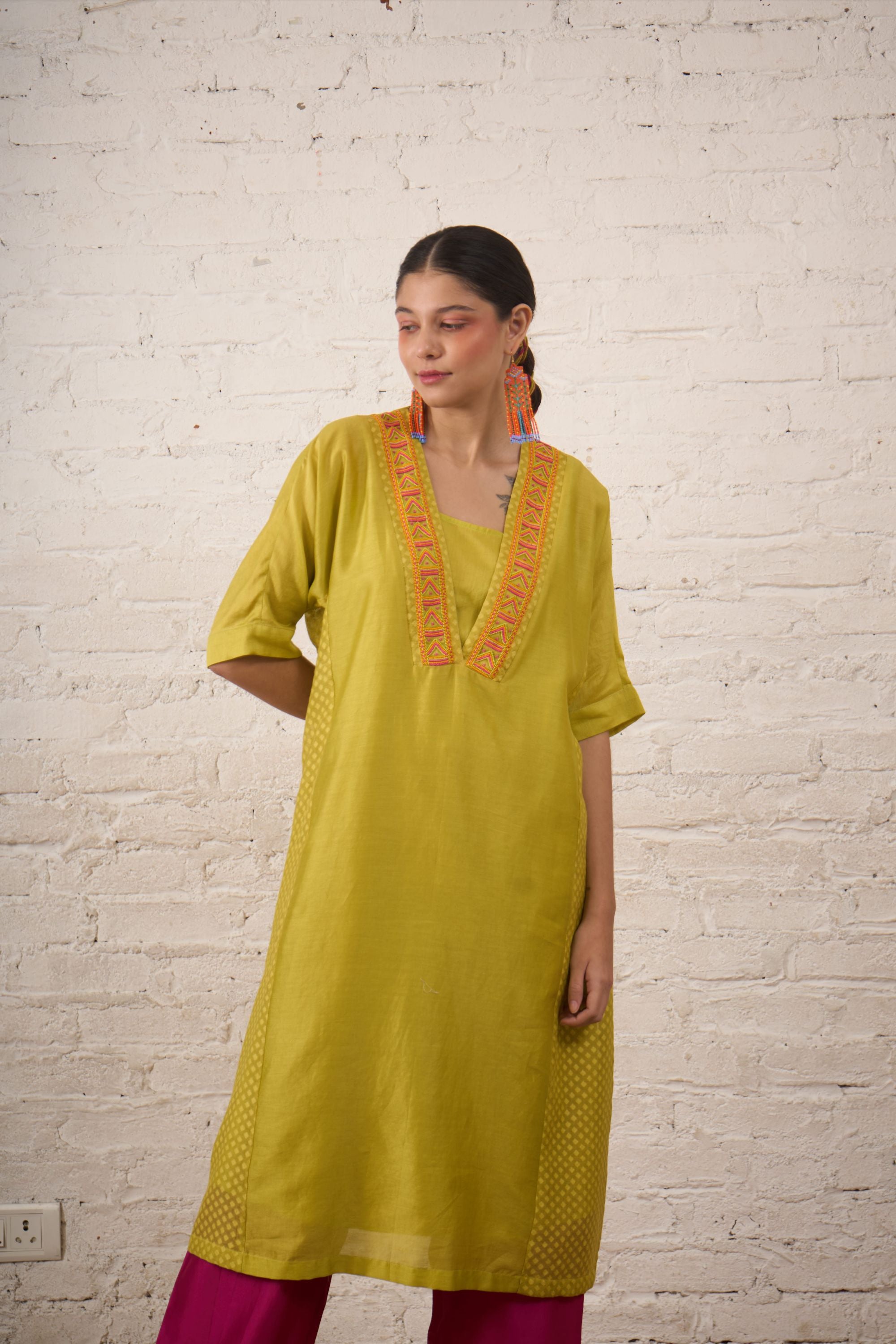 Lime Kaftan w Pants & Slip
