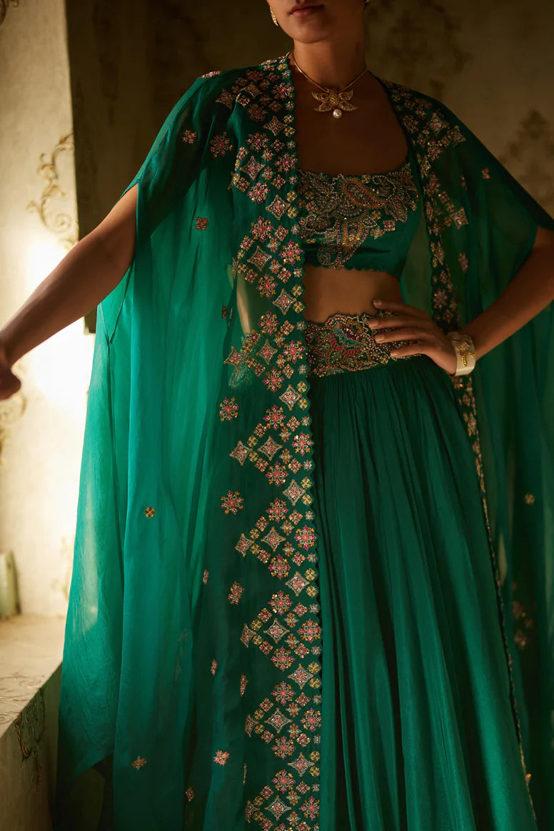 Rama Green Ishaani Cape Set