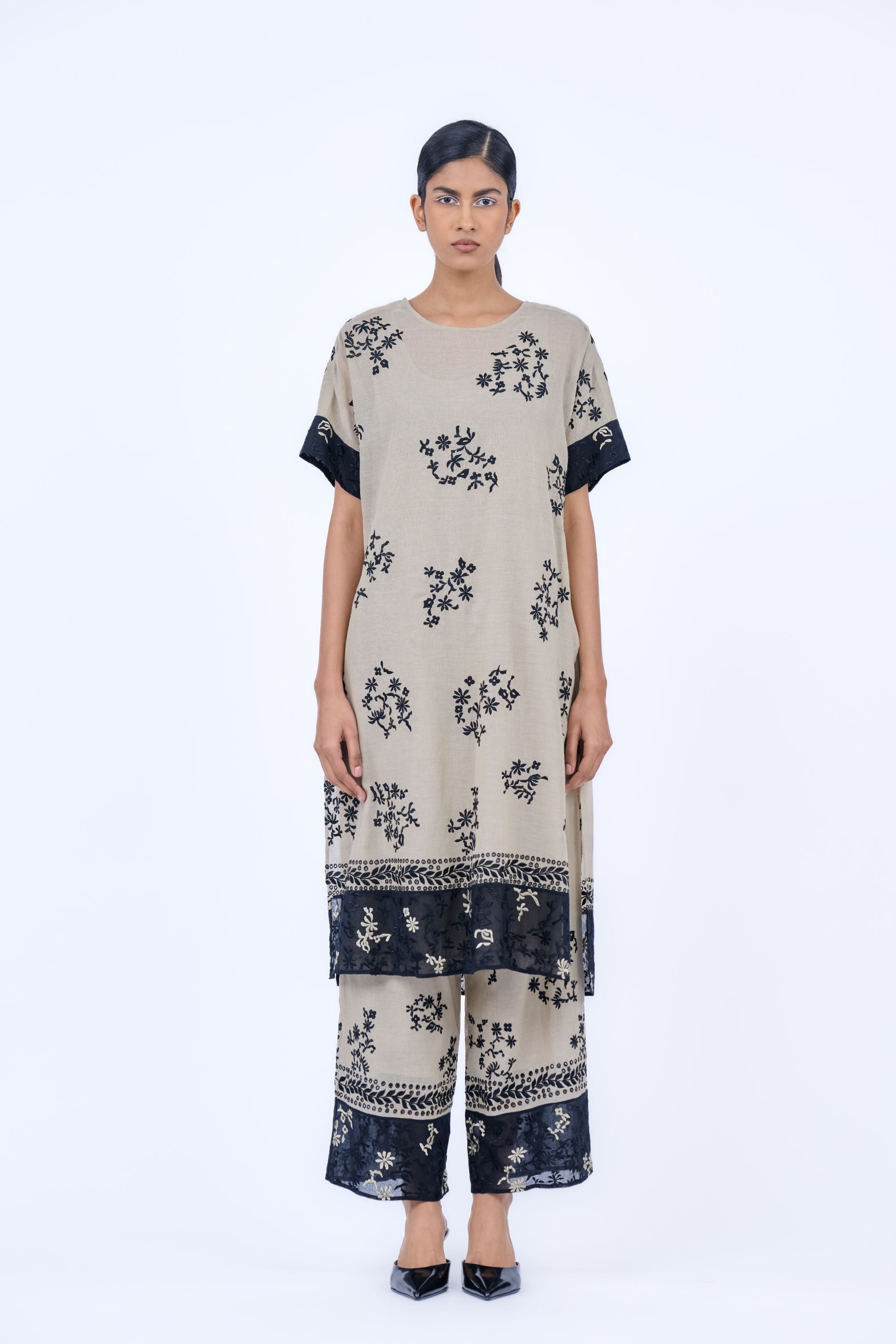 Natural Blk Handloom Cotton Kurta