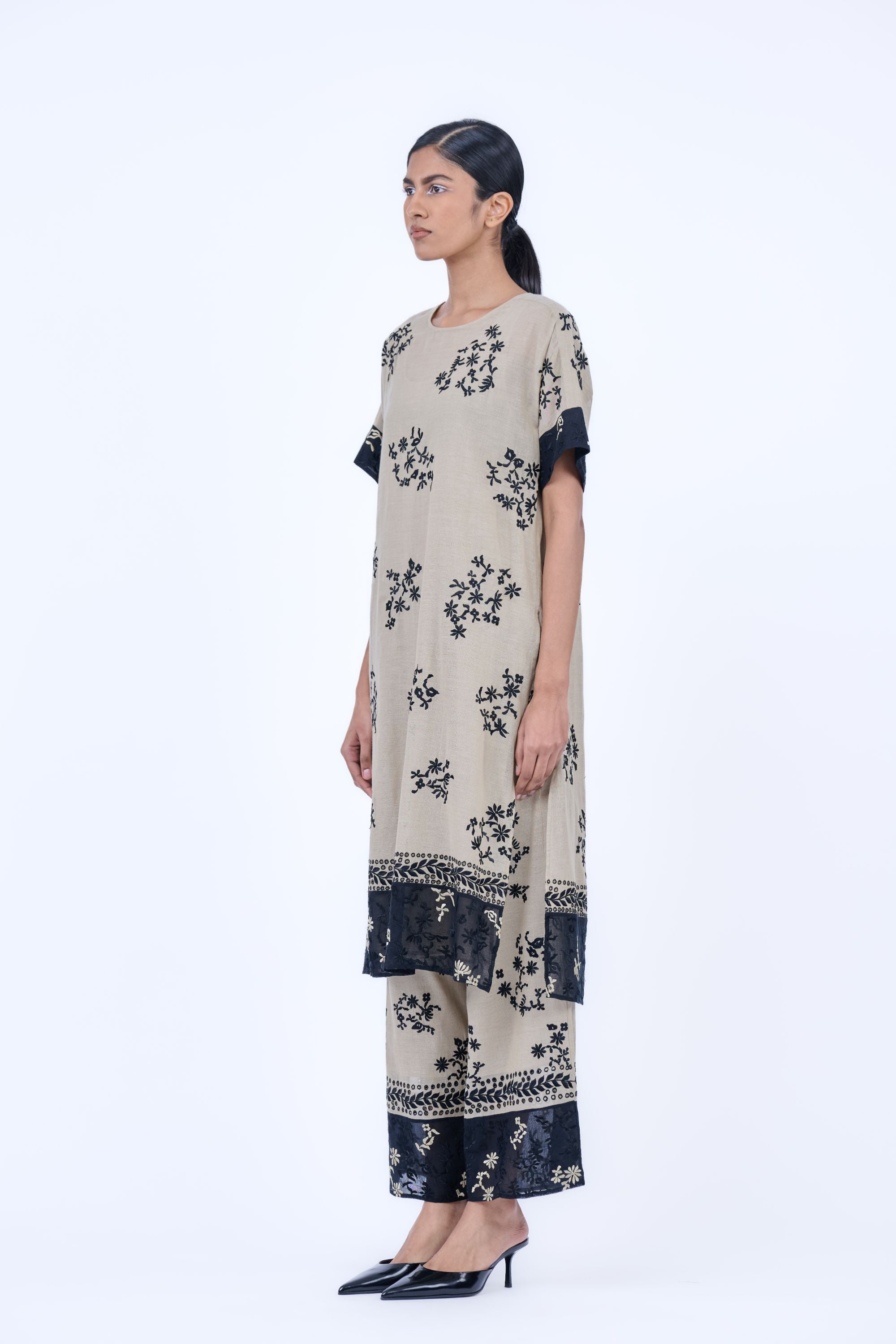 Natural Blk Handloom Cotton Kurta