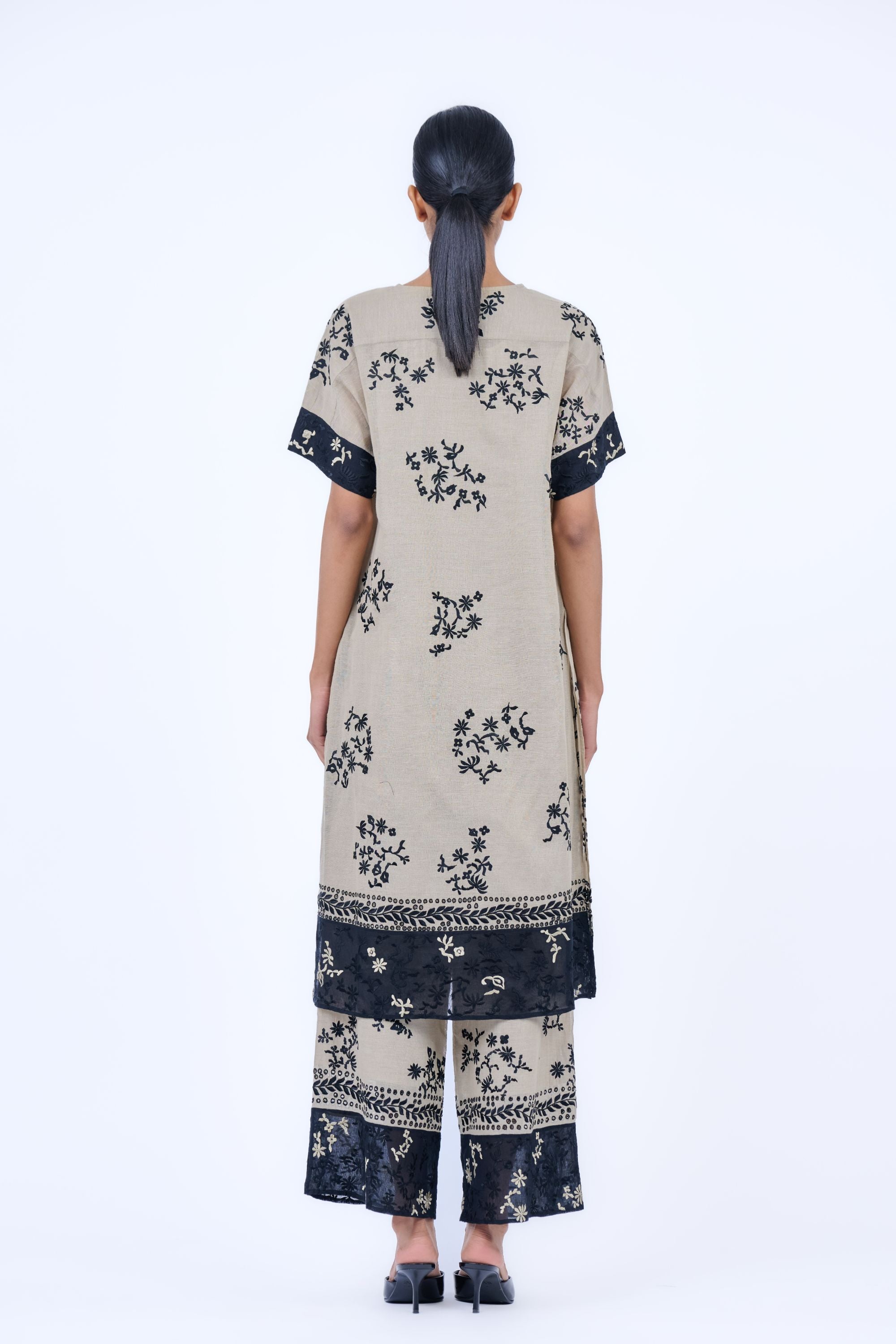Natural Blk Handloom Cotton Kurta