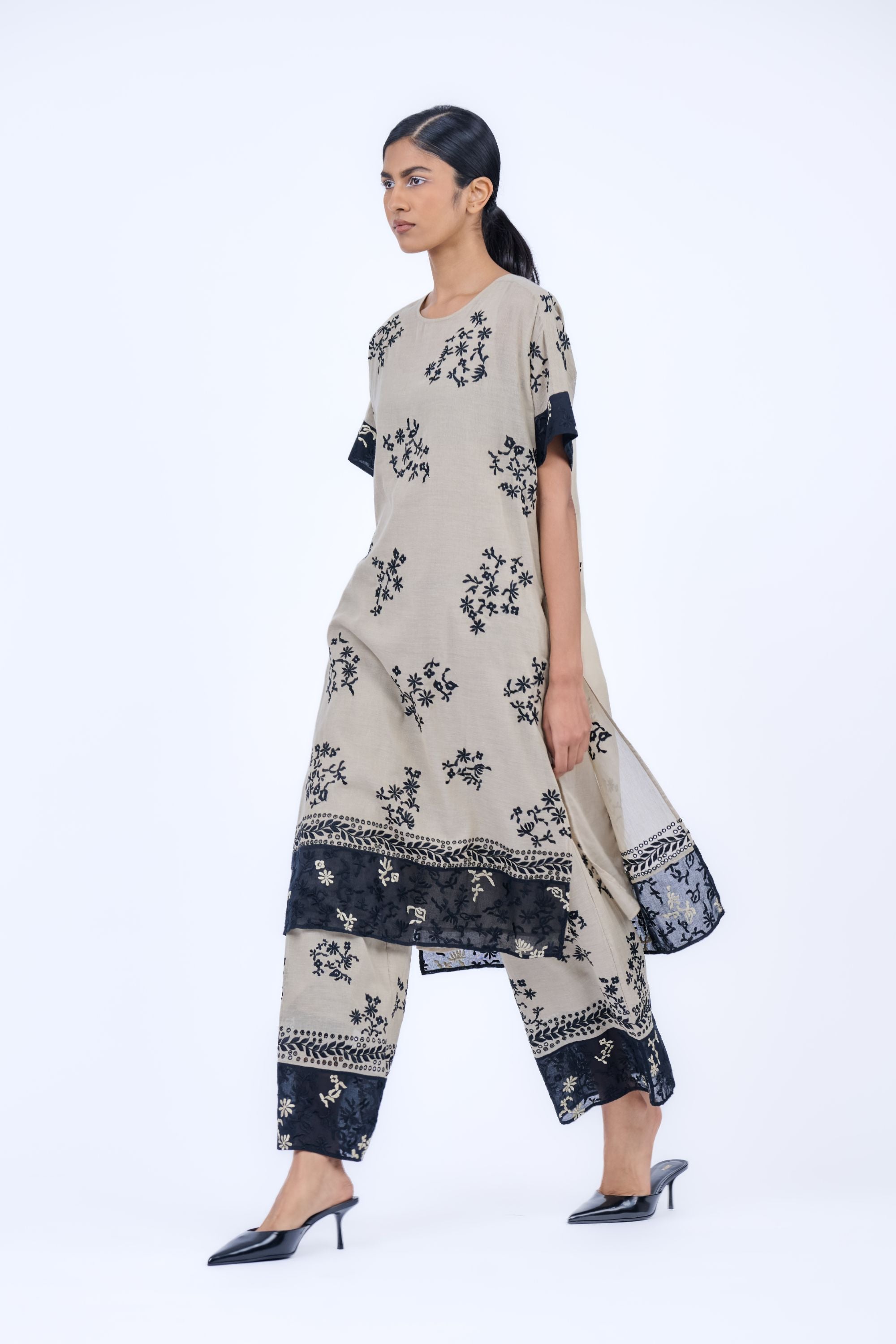 Natural Blk Handloom Cotton Kurta