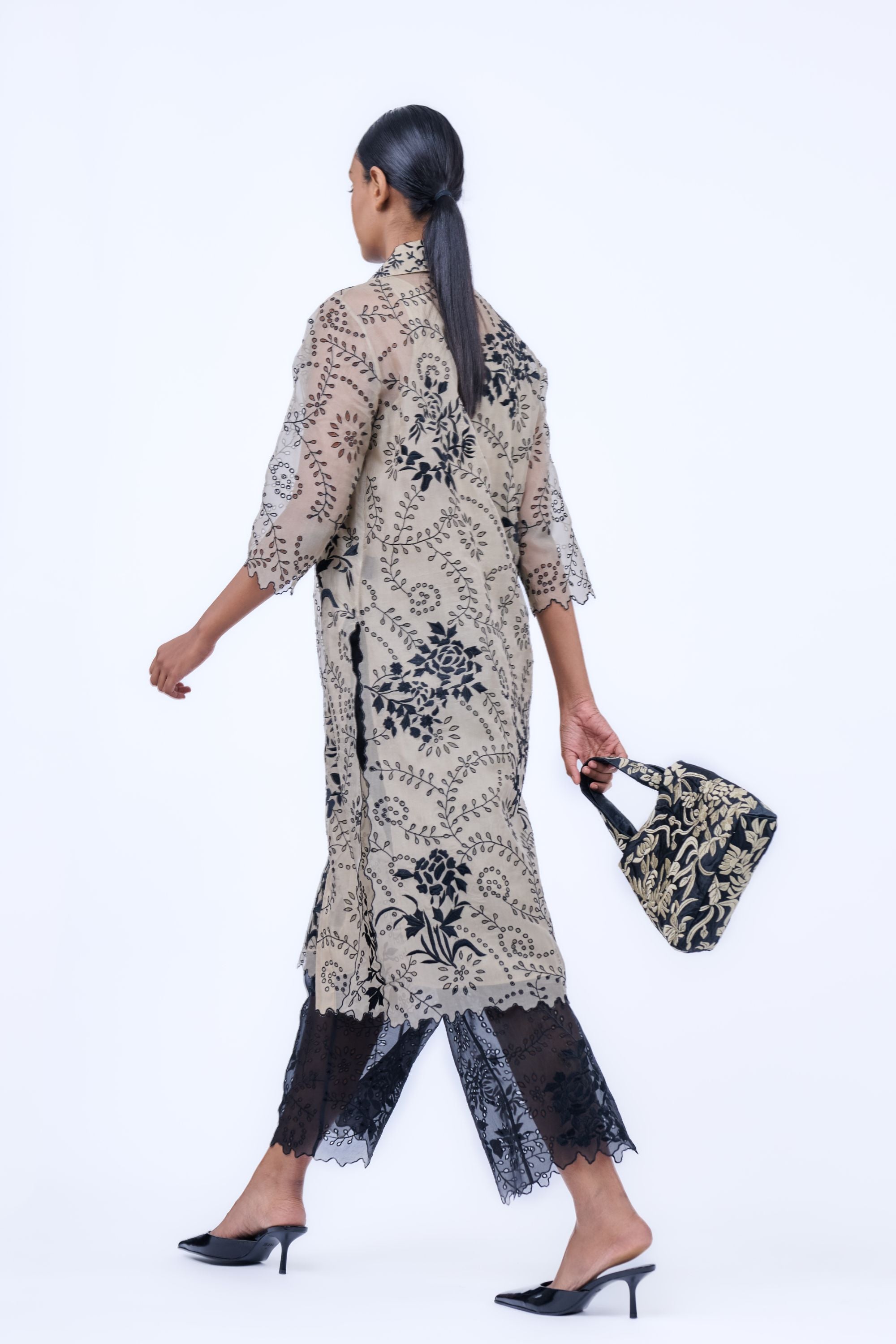 Natural Blk Silk Organza Shirt