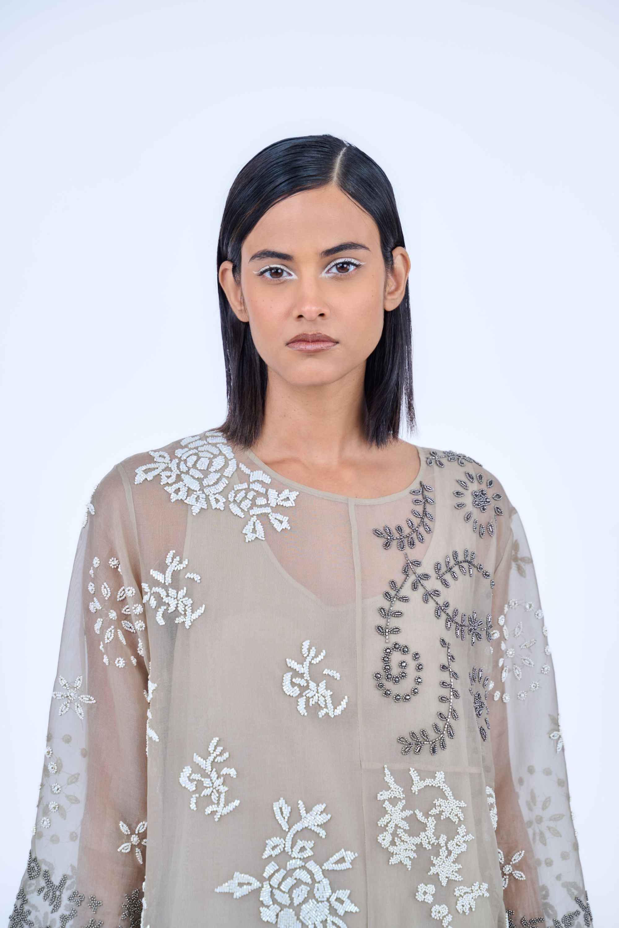 Natural Ec Slv Silk Organza Kurta