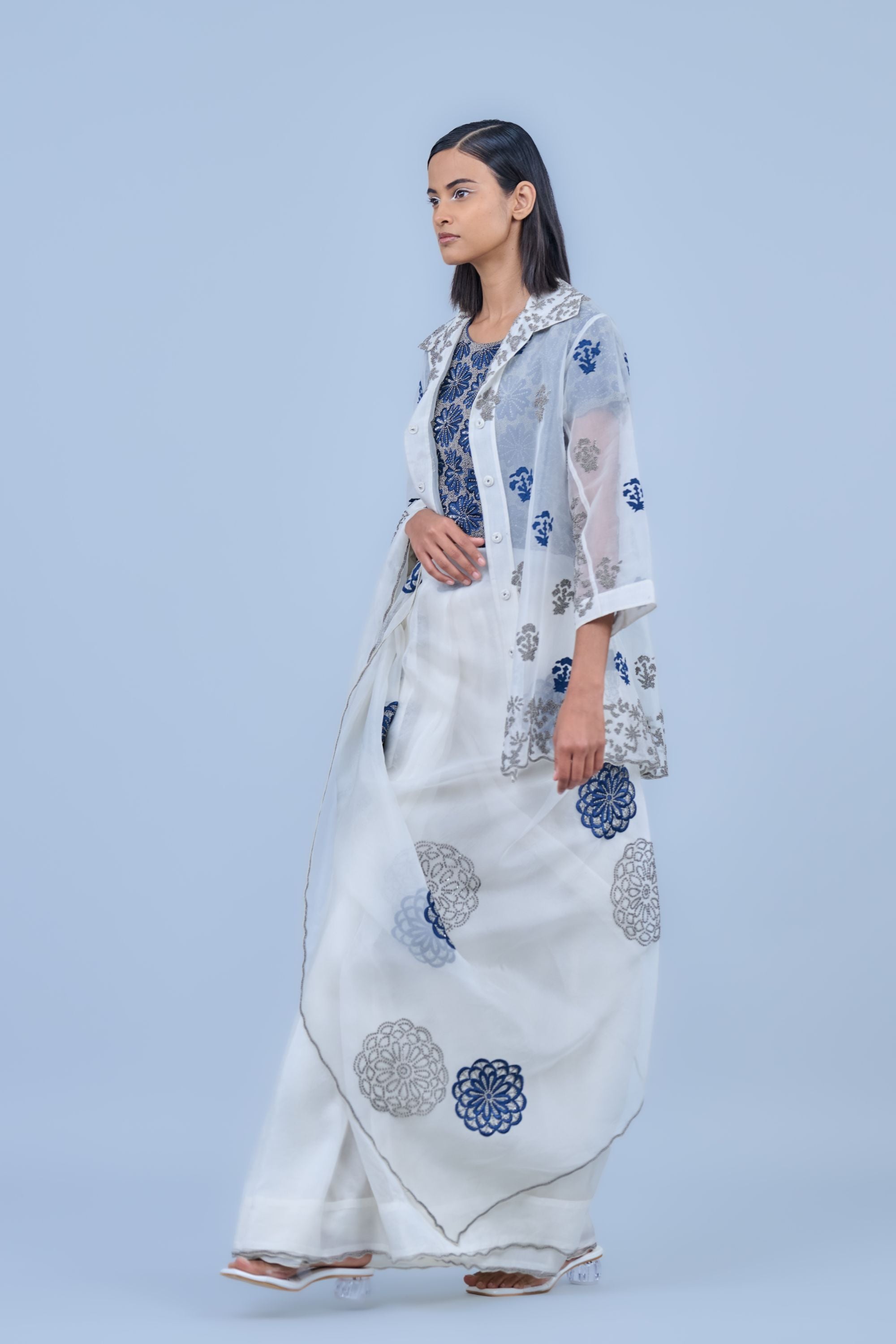 Ecru Spc Slv Silk Organza Jacket