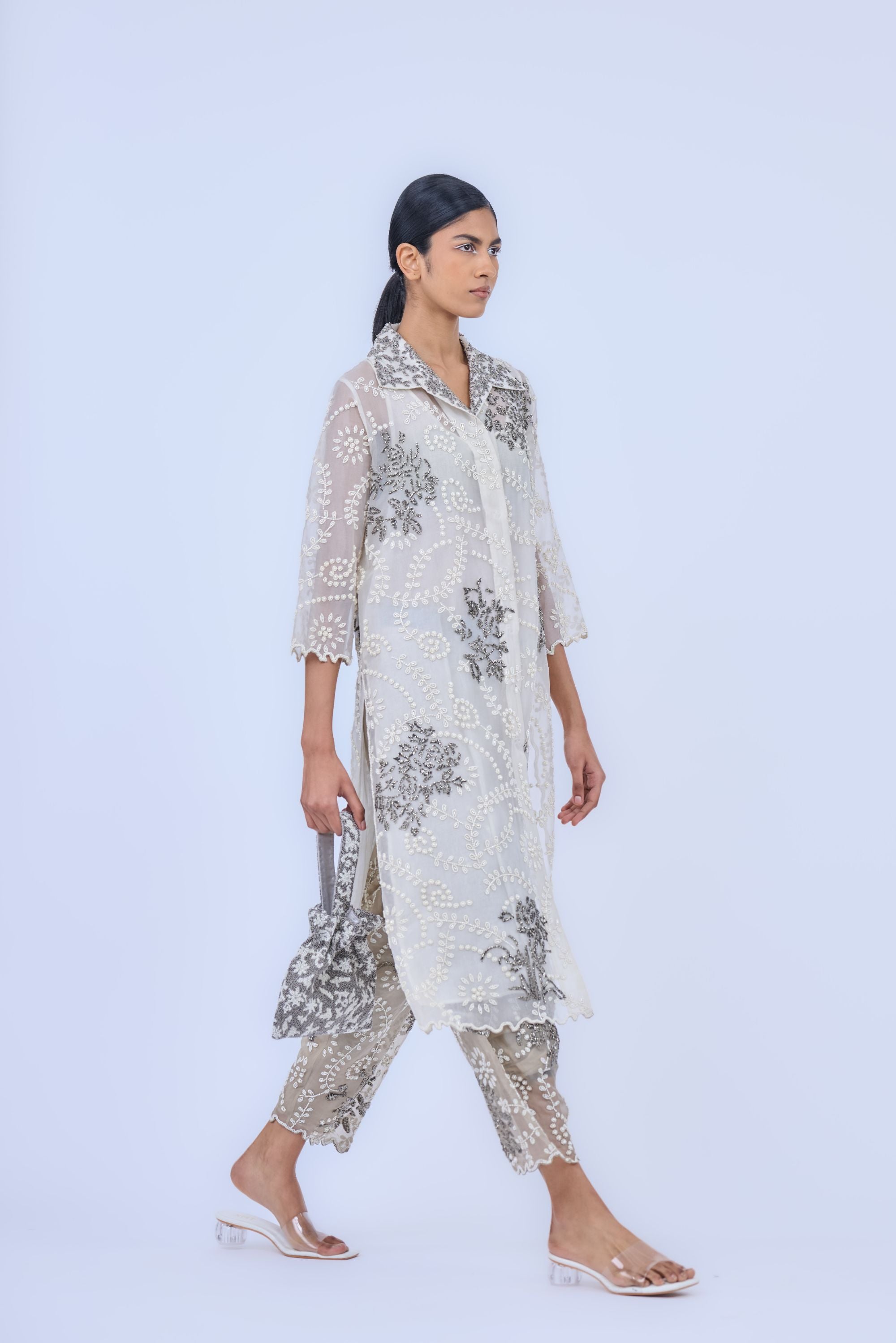 Nat Ecru Slv Silk Organza Salwar