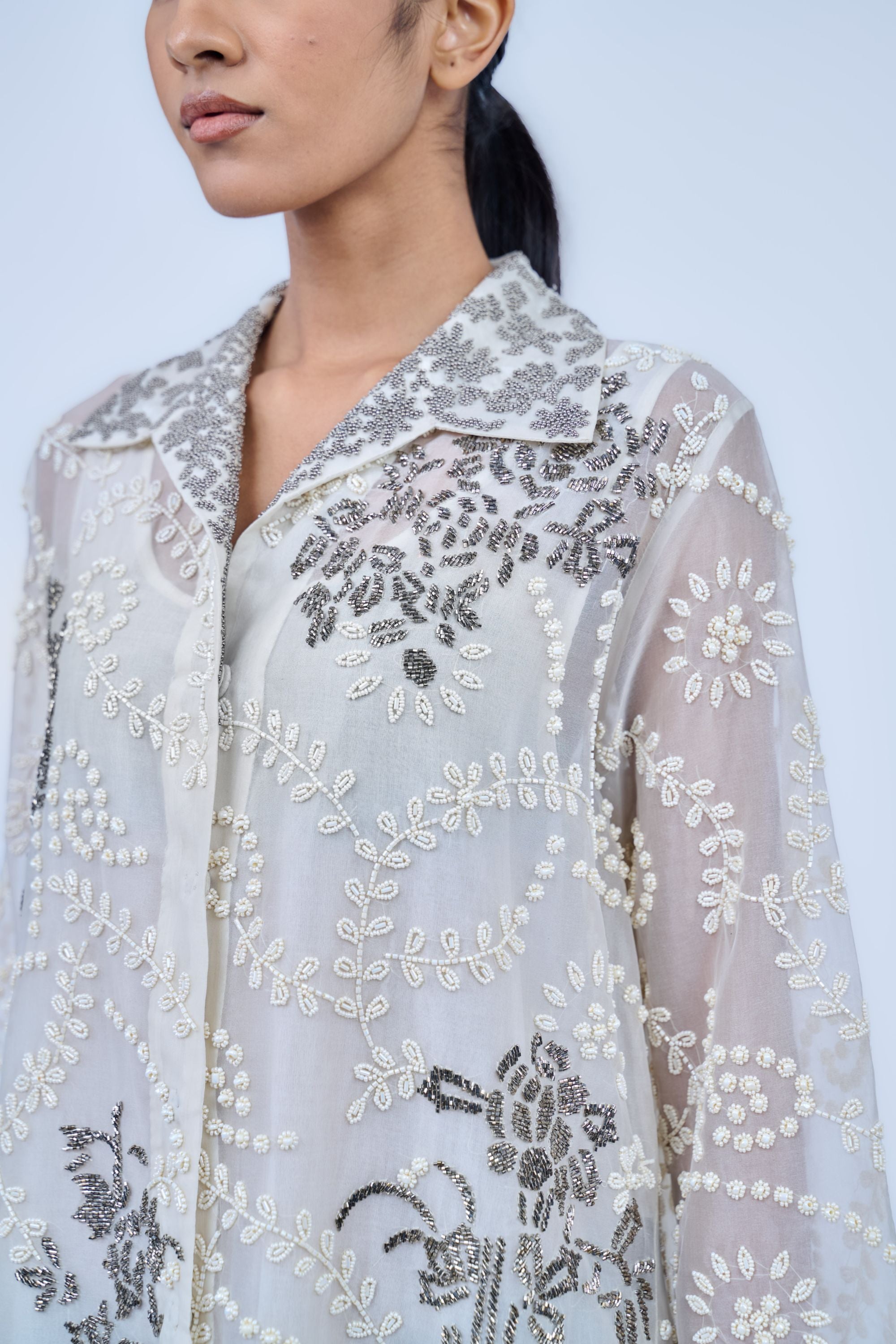 Ecru Ec Slv Silk Organza Shirt