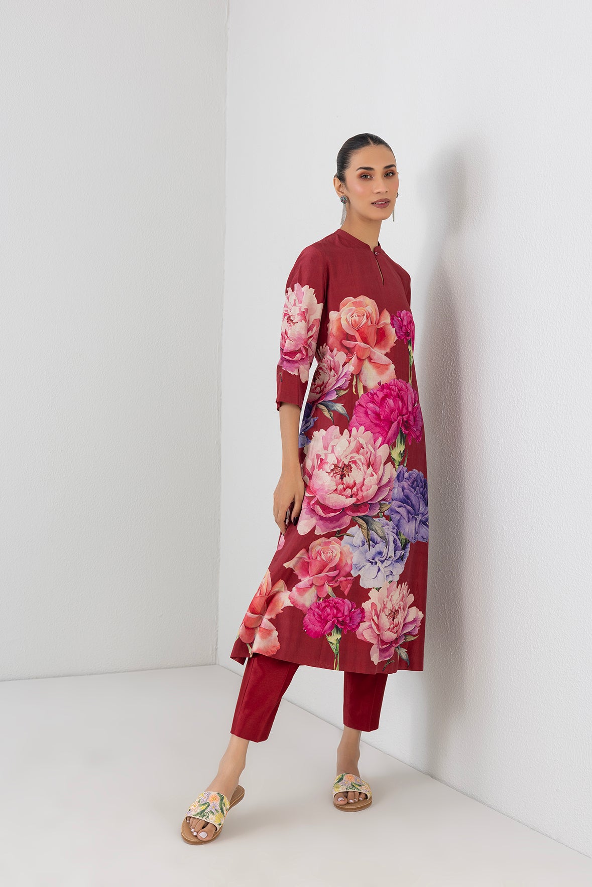 Poppy Blaze Silk Chanderi Floral Printed Tunic