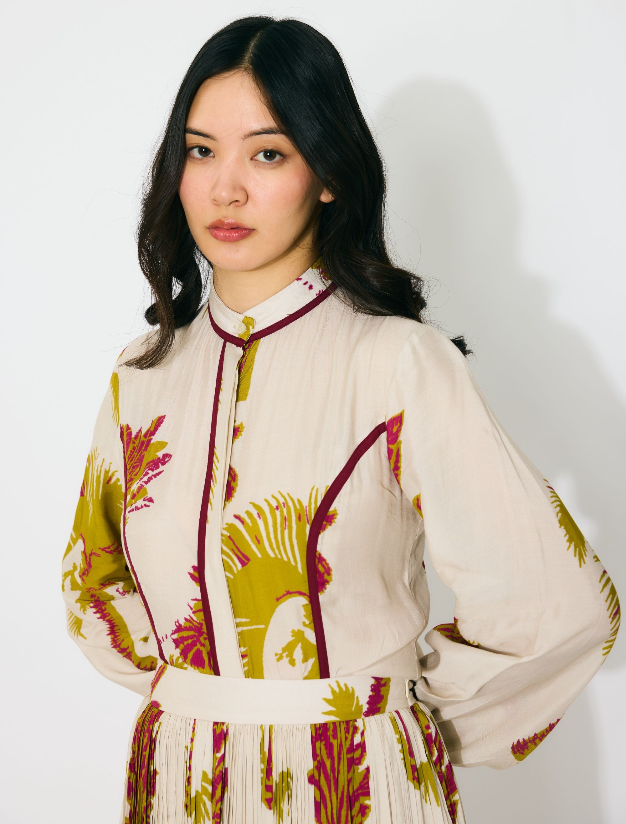 BEIGE, MUSTARD AND HOT PINK FLORAL TOP