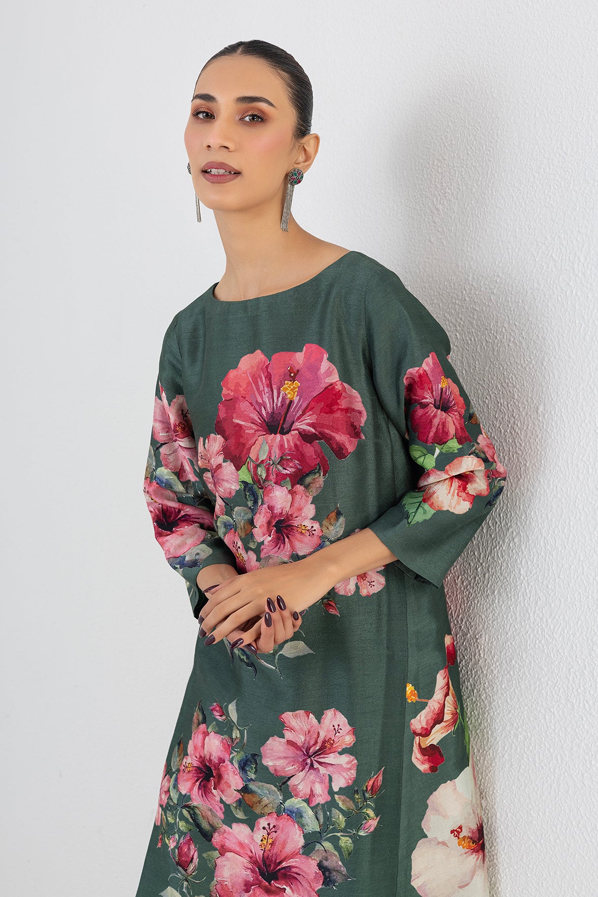 Eucalyptus Dupion Hibiscus Printed Tunic