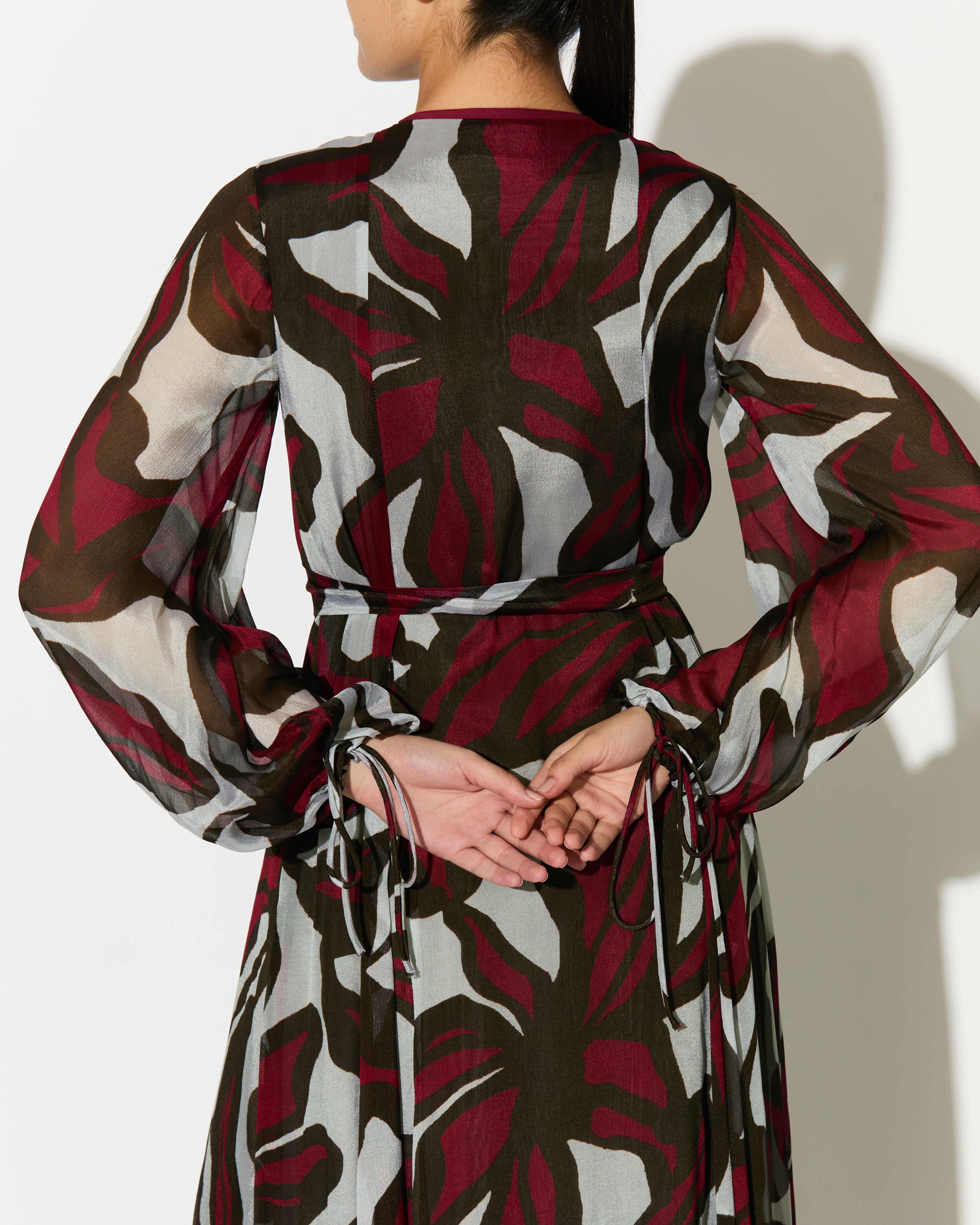 BEIGE, PINK AND GREEN FLORAL LONG DRESS