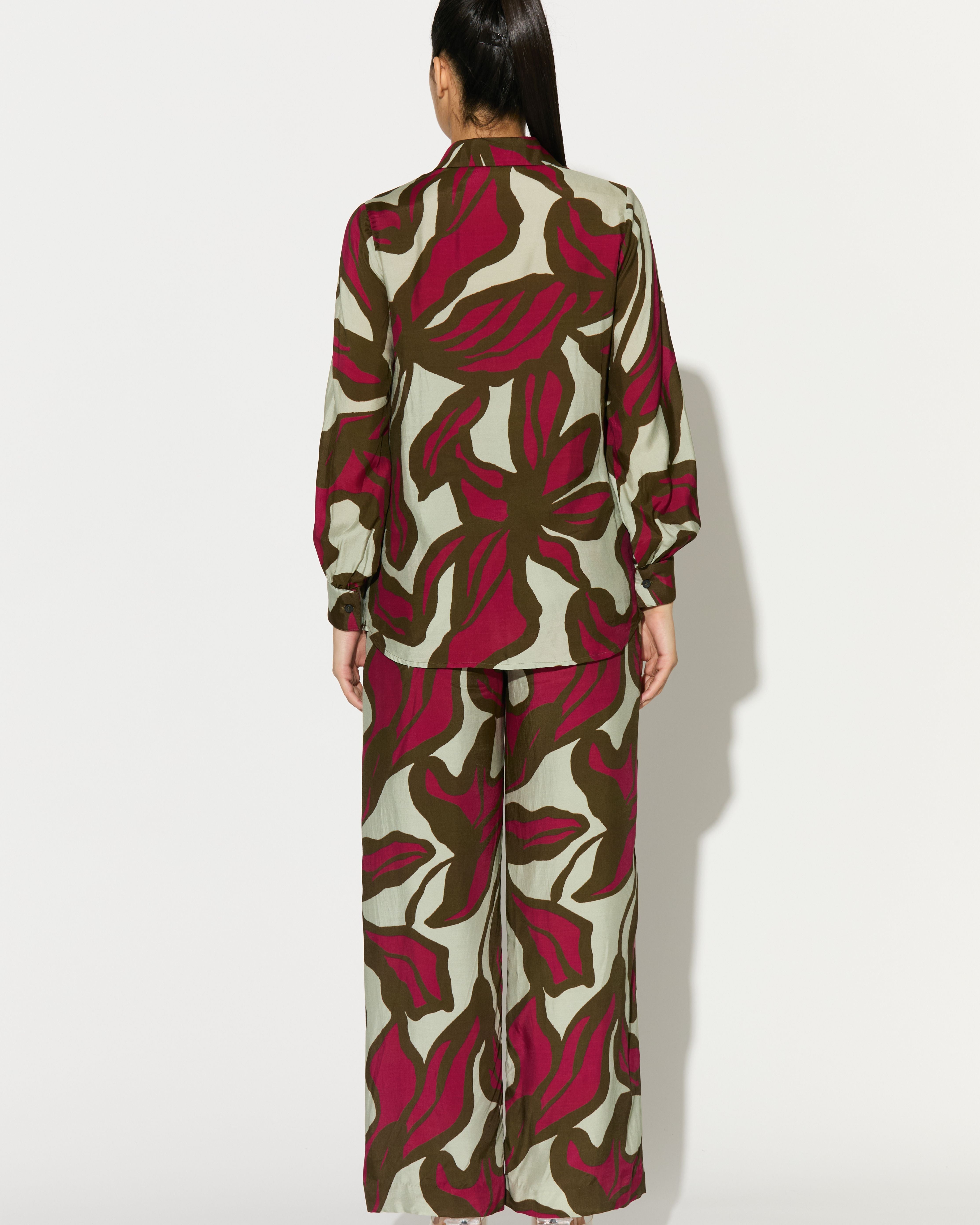 BEIGE, PINK AND GREEN FLORAL SHIRT