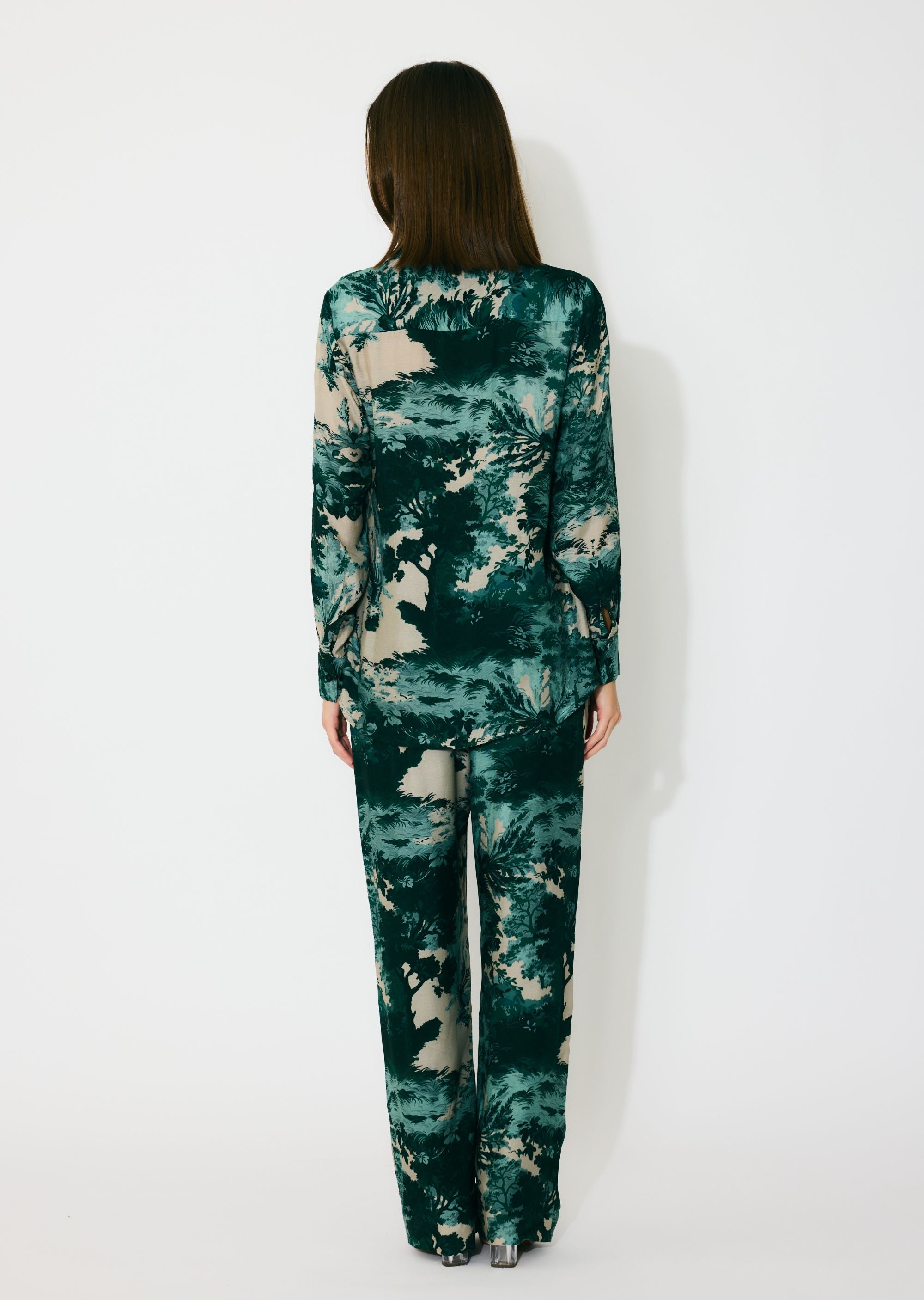 DARK GREEN, MINT AND BEIGE TOIL PRINT SHIRT