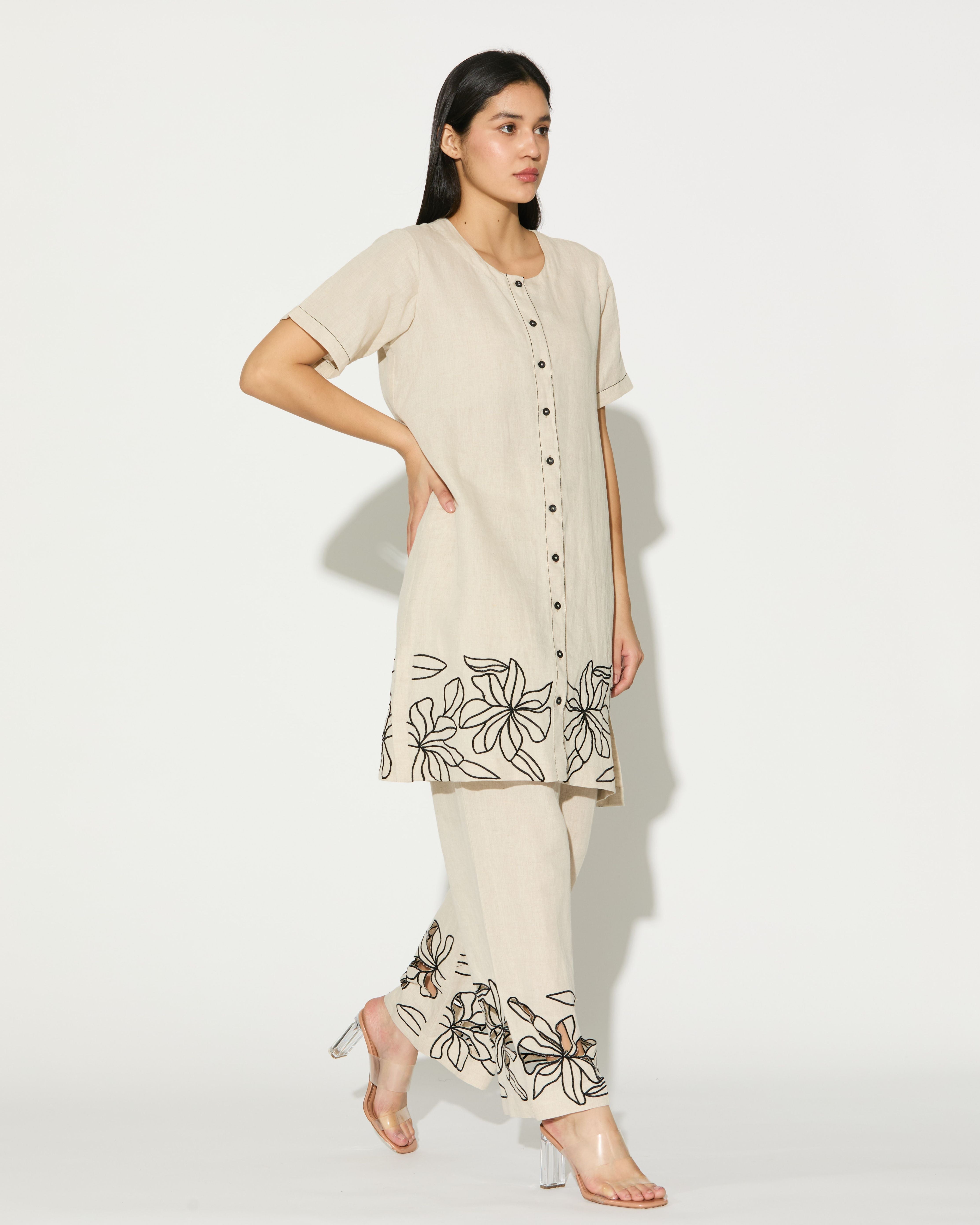 CREAM EMBROIDERED KURTA SHIRT