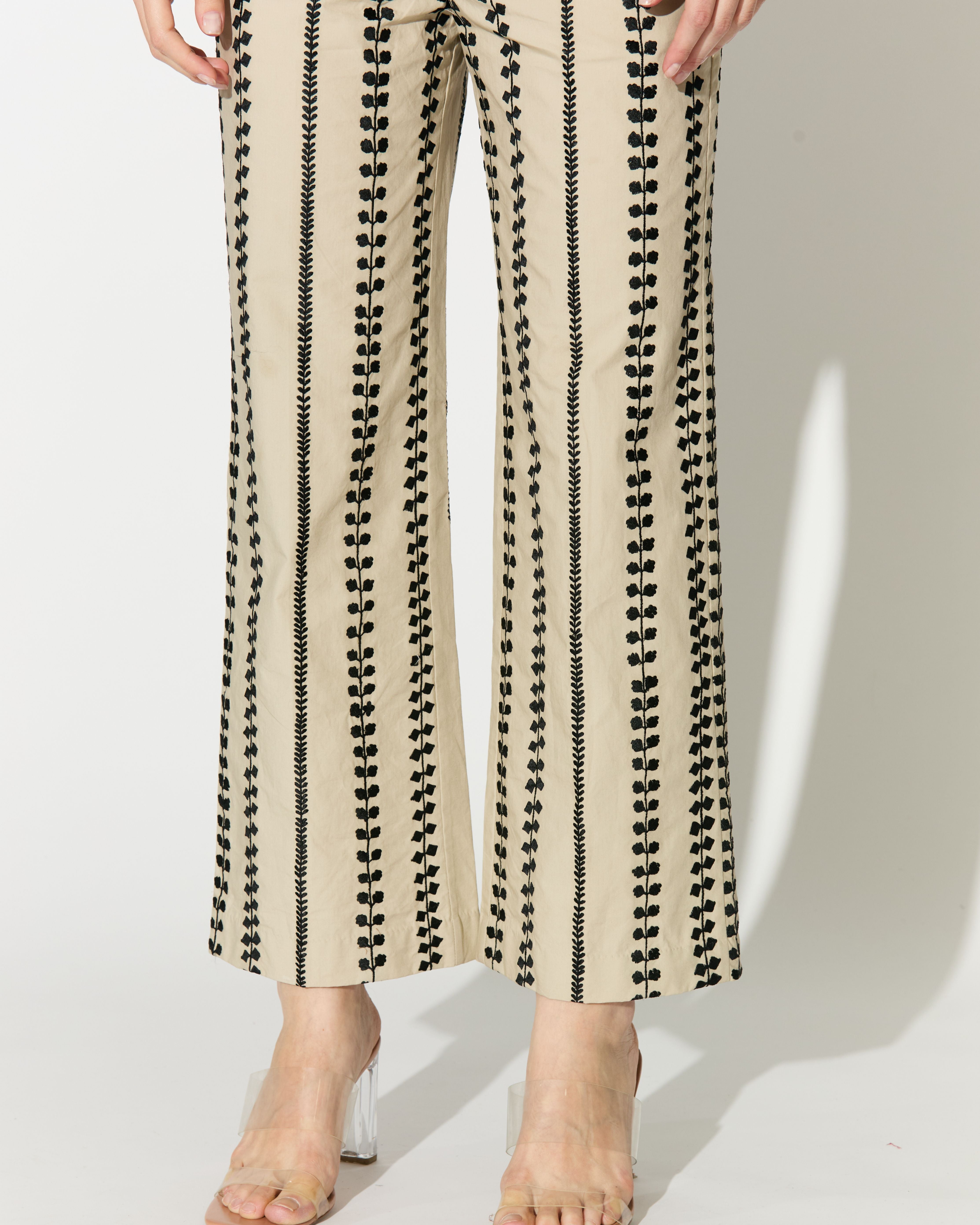 BEIGE EMBROIDERED PANTS
