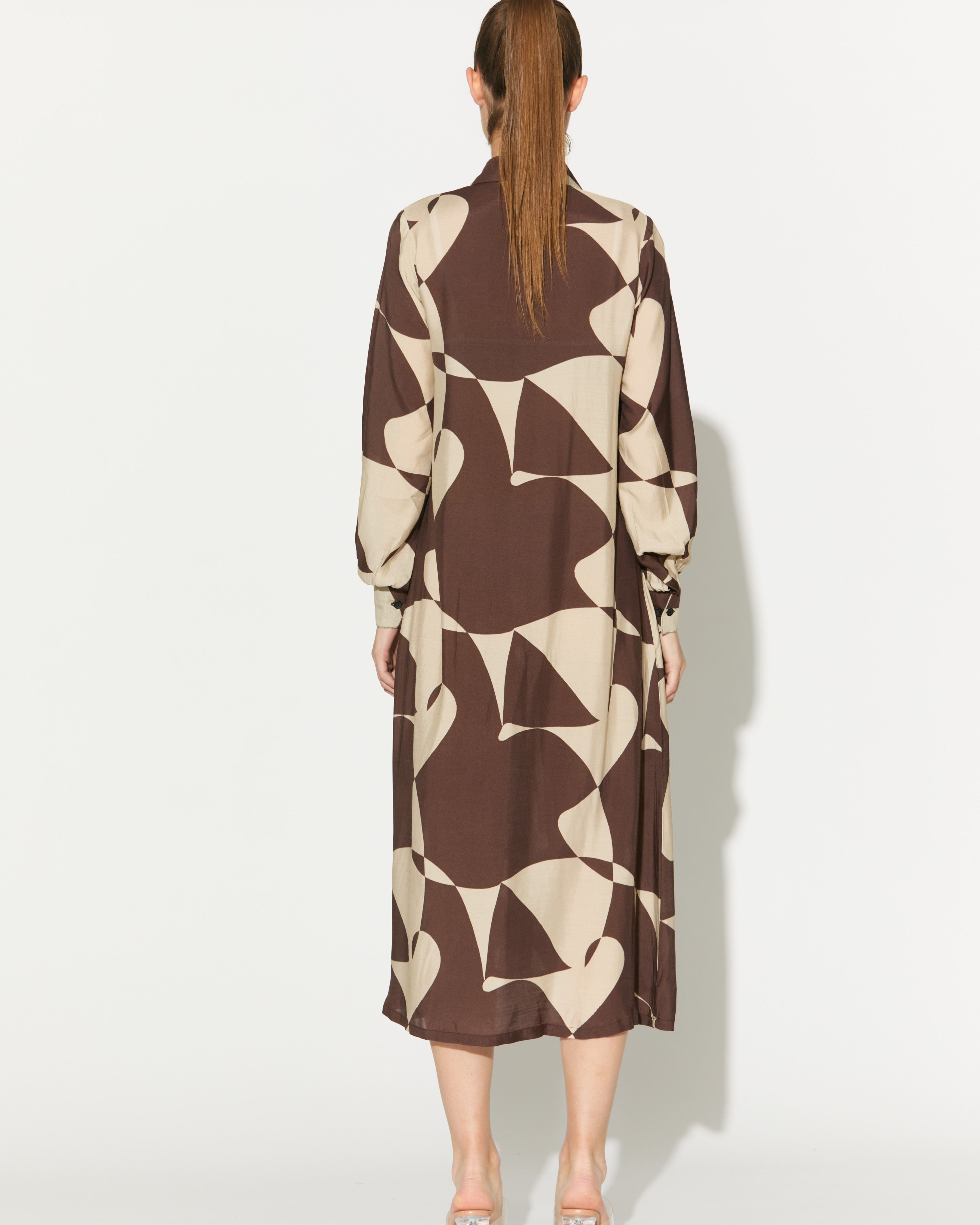 BROWN AND WHITE ABSTRACT LONG SHIRT
