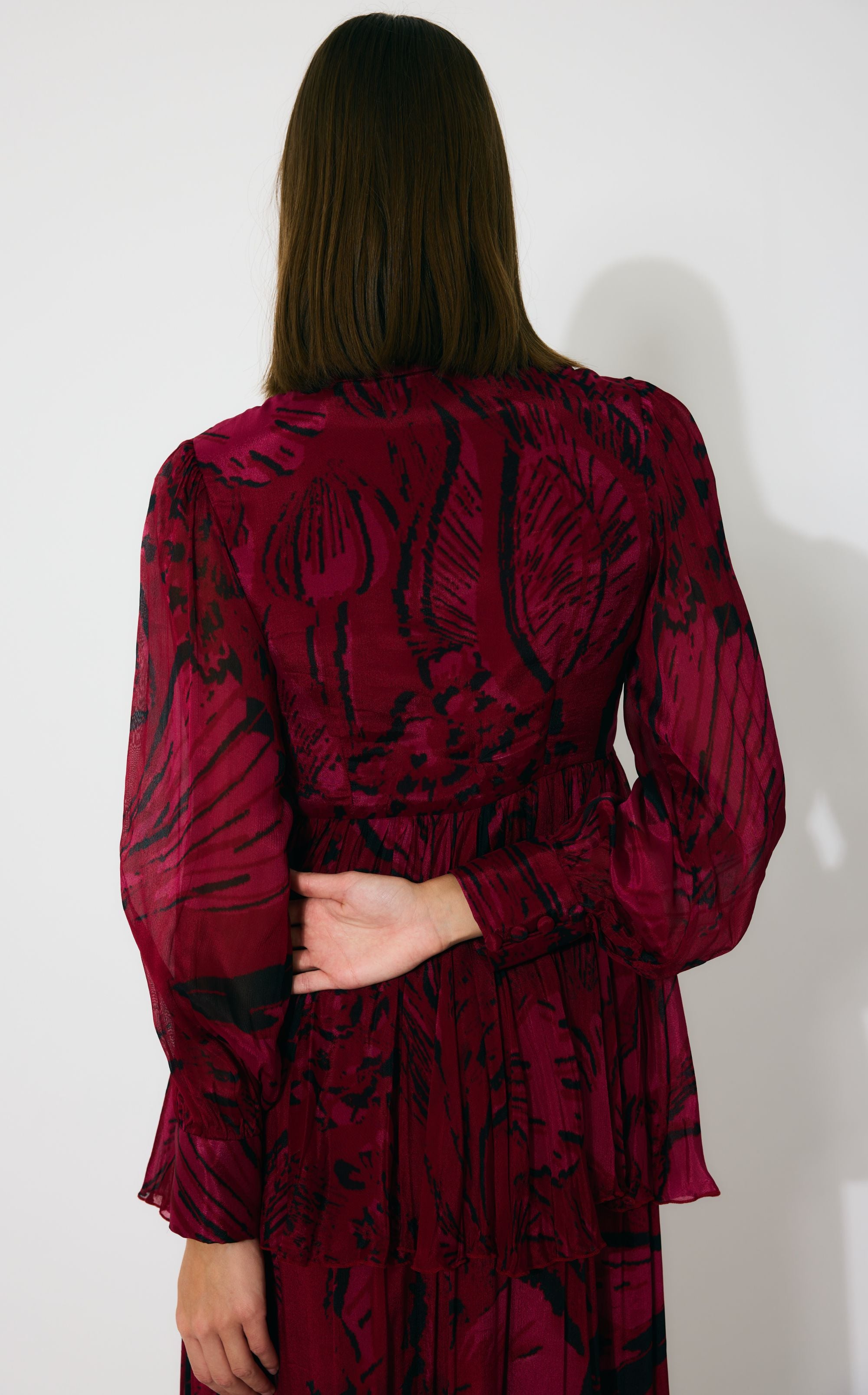 HOT PINK AND BLACK FLORAL LONG DRESS