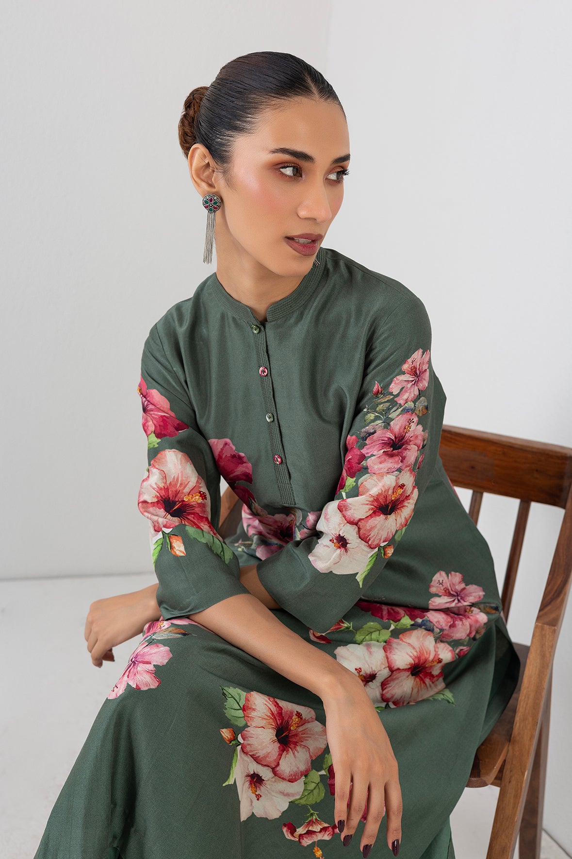 Eucalyptus Silk Chanderi Hibiscus Printed Tunic