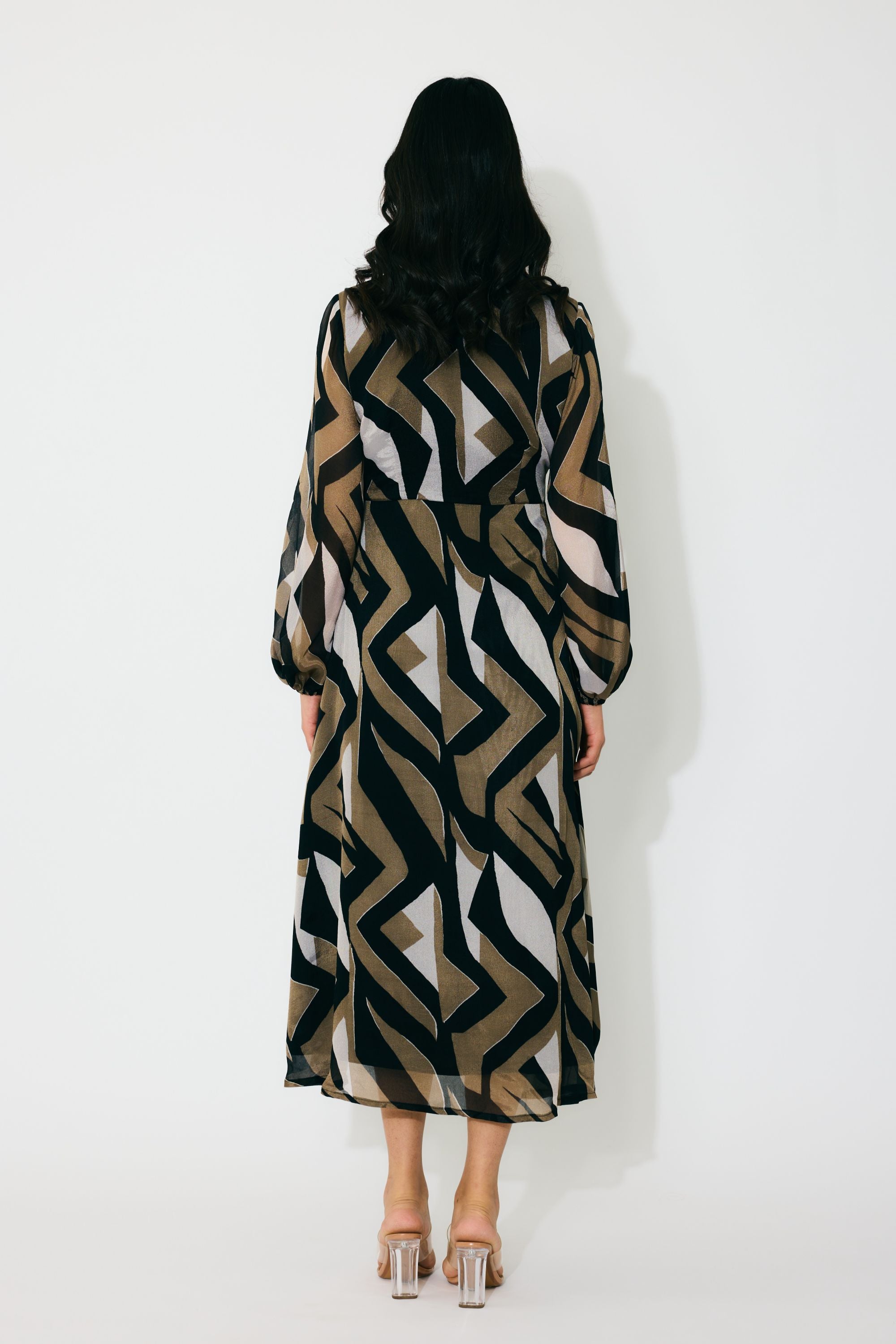 GOLD,BLACK AND WHITE PATTERN KAFTAN DRESS
