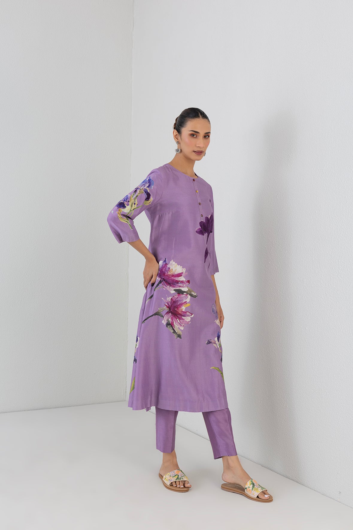 Mauve Whisper Silk Chanderi Orchid Printed Tunic