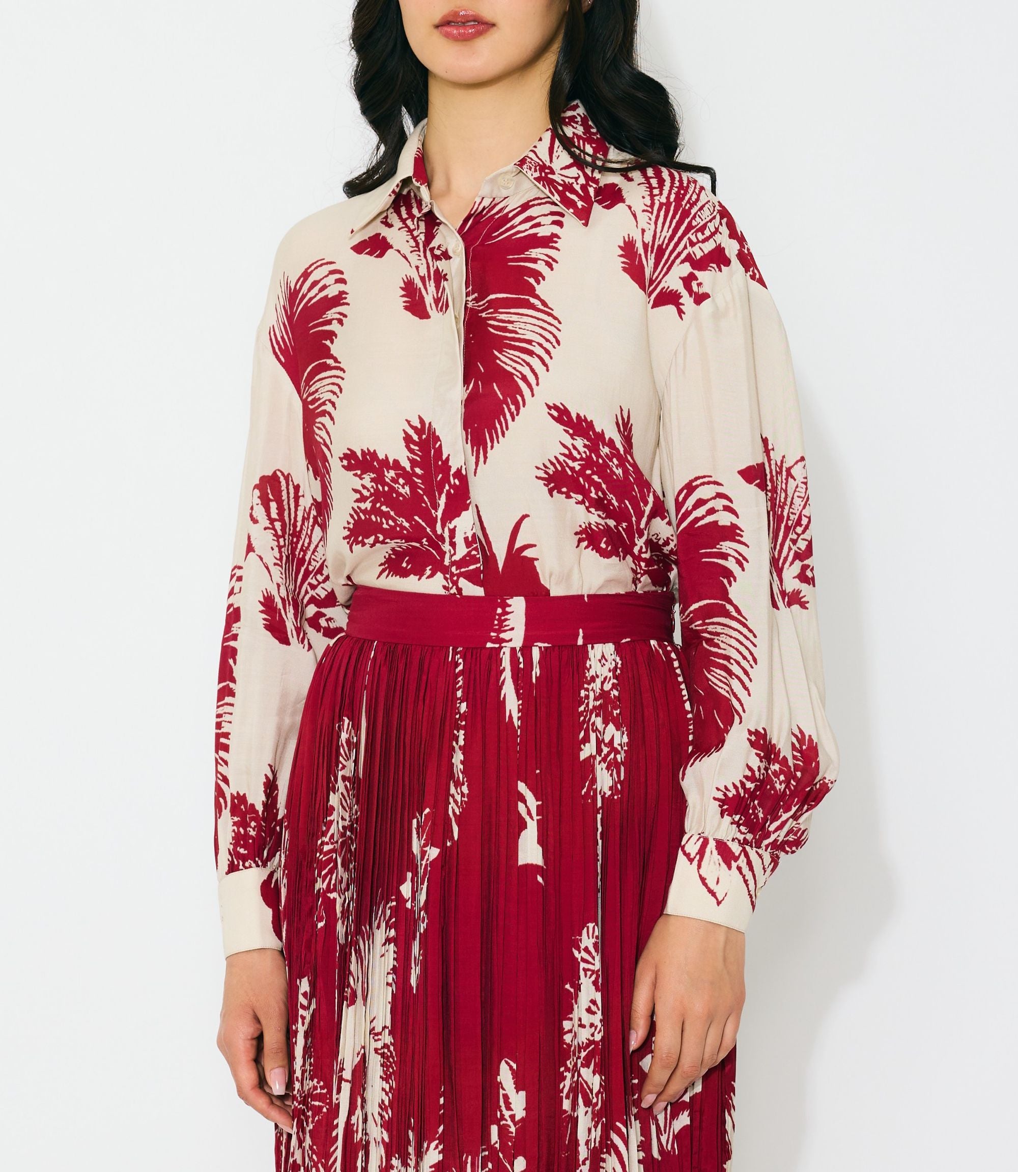 BEIGE AND RED FLORAL SHIRT