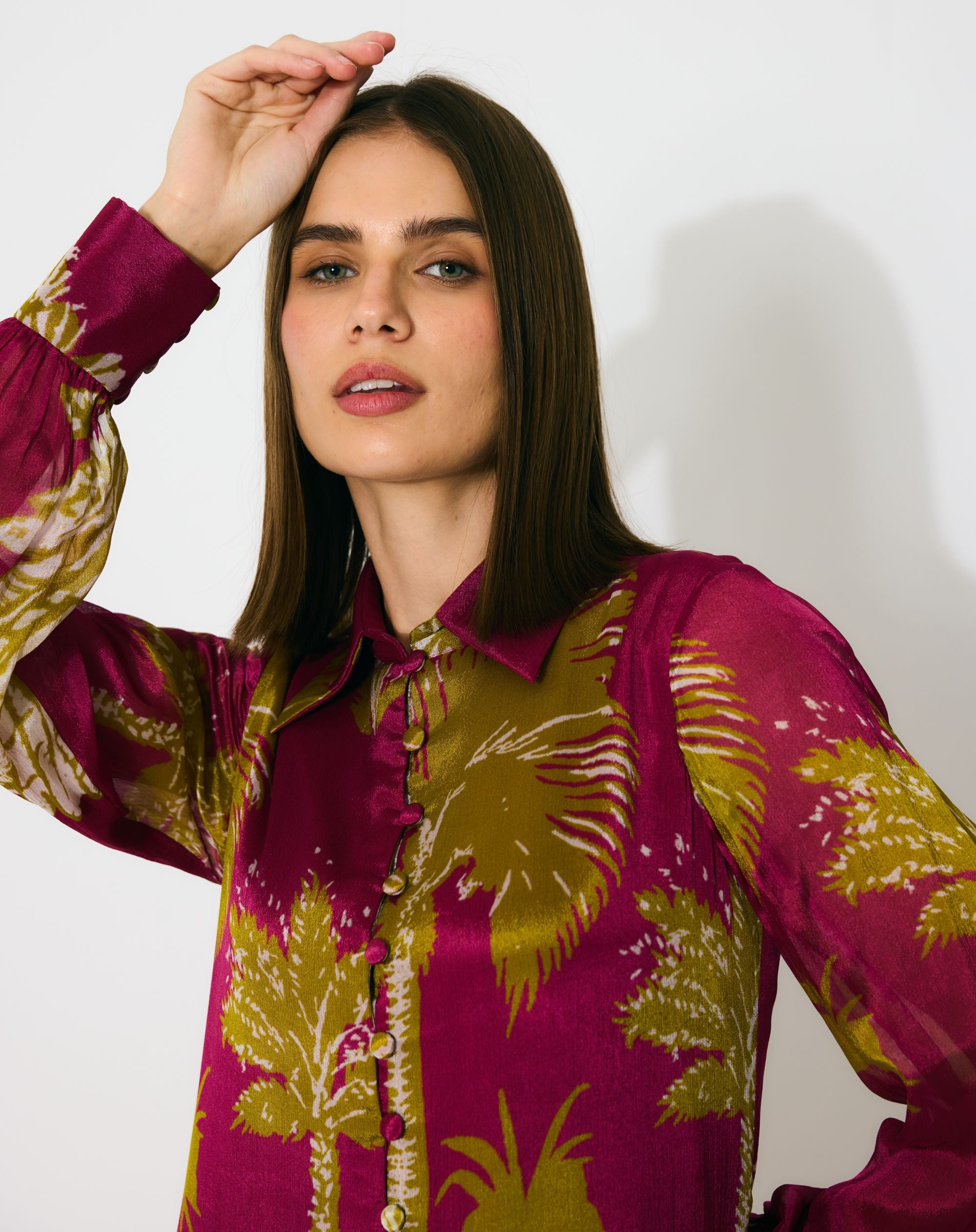 HOT PINK, MUSTARD AND WHITE FLORAL LONG DRESS