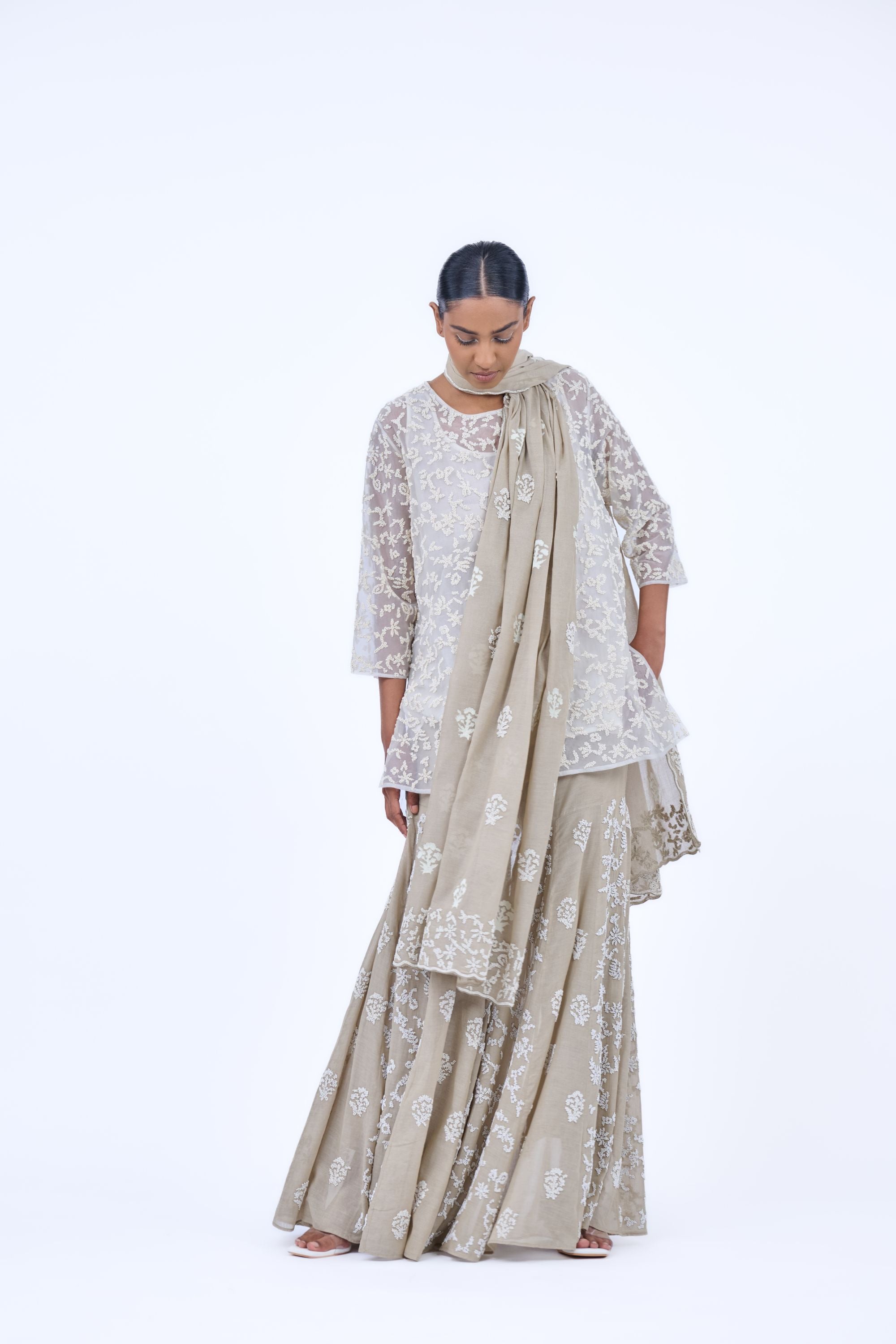 Ecru Ec Silk Organza Cape
