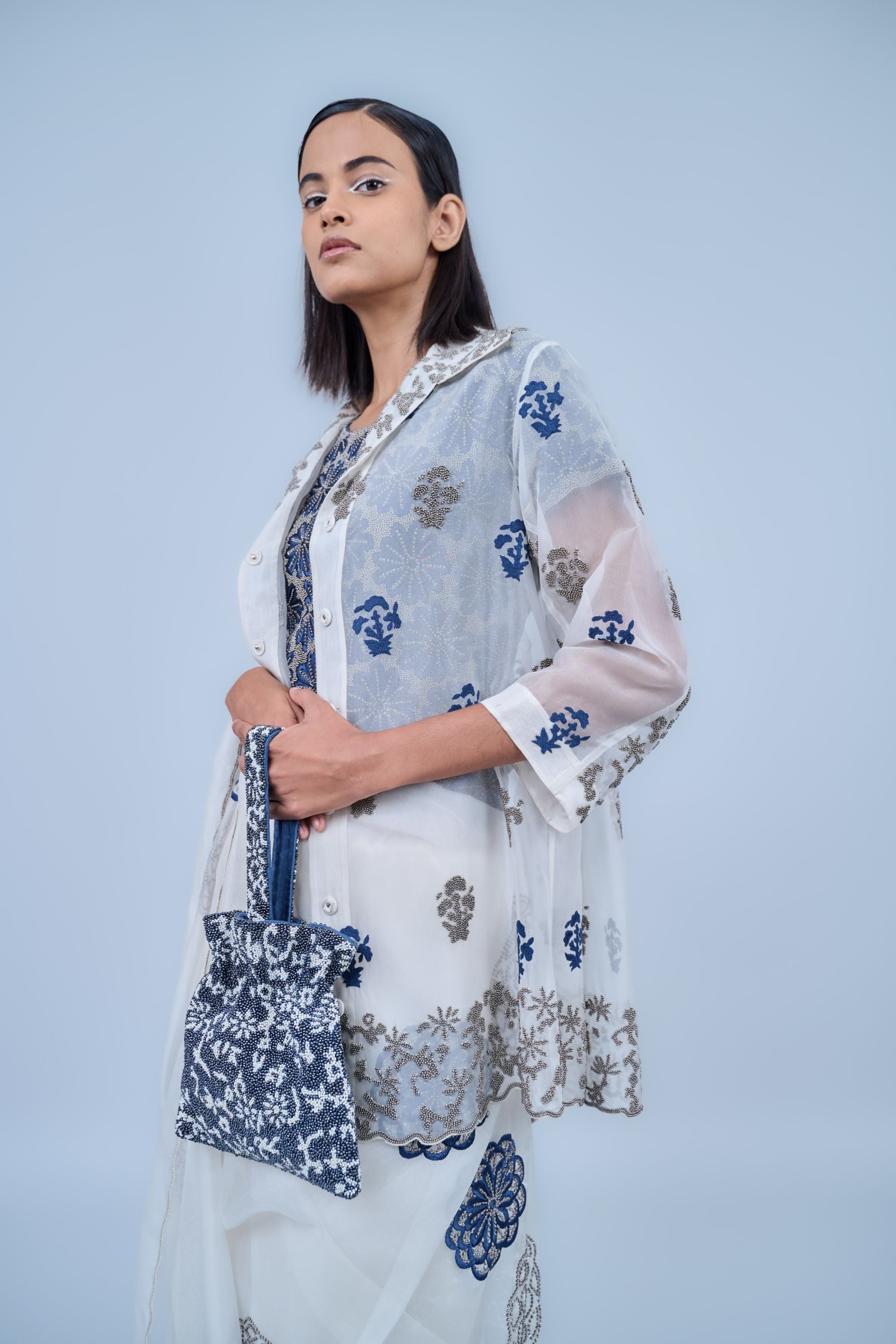 Ecru Spc Slv Silk Organza Jacket