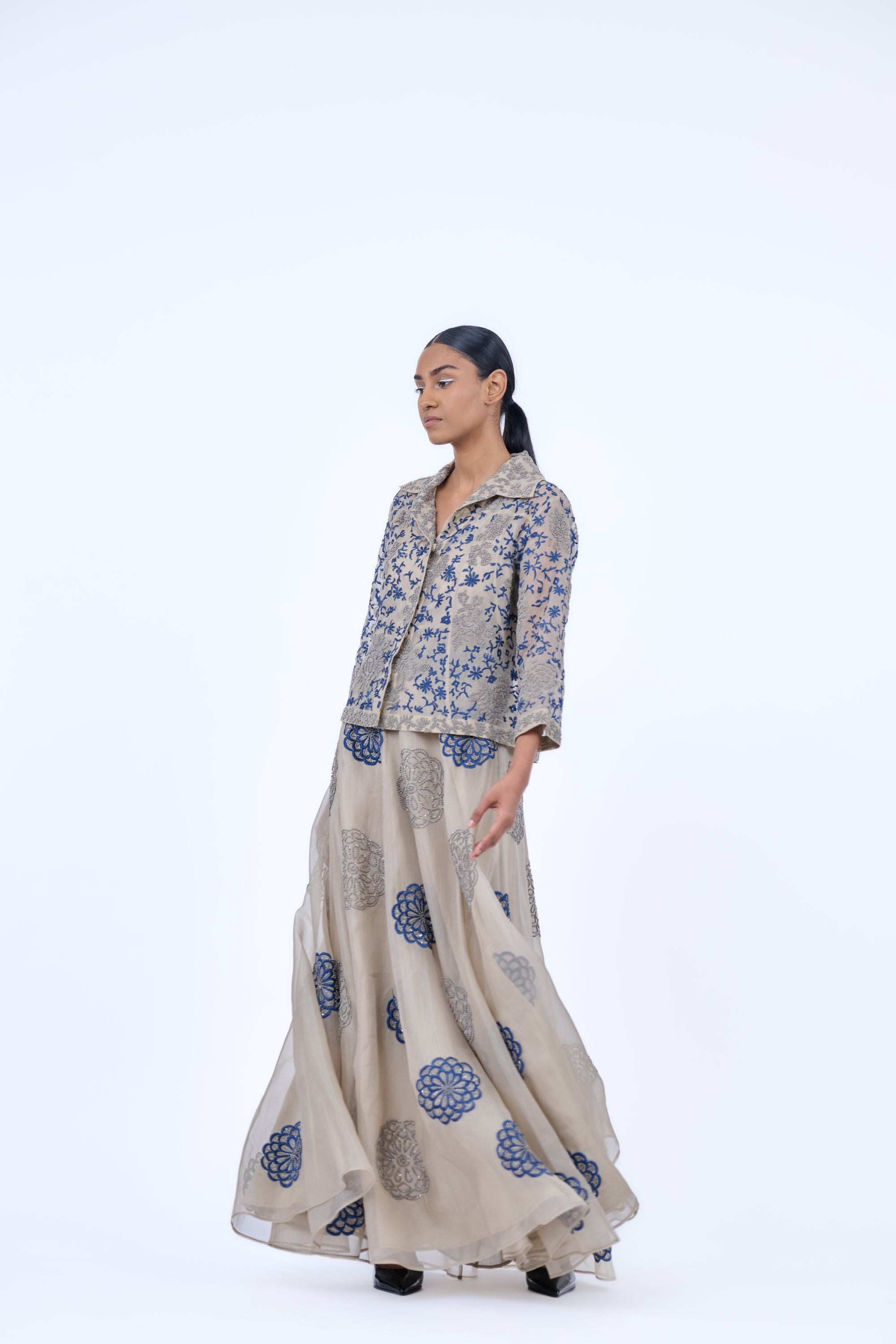 Natural Spc Slv Silk Organza Skirt