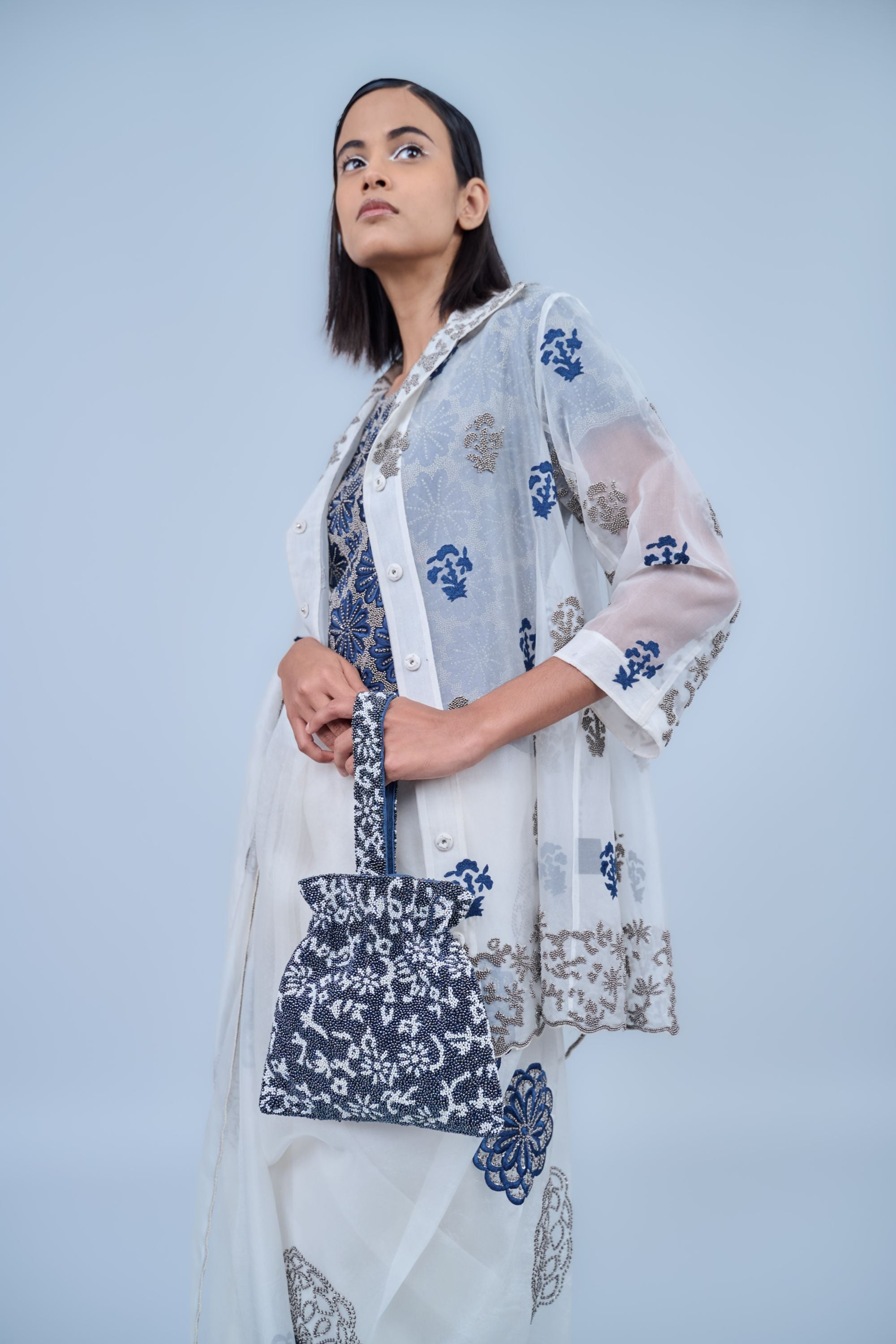 Ecru Spc Slv Silk Organza Jacket