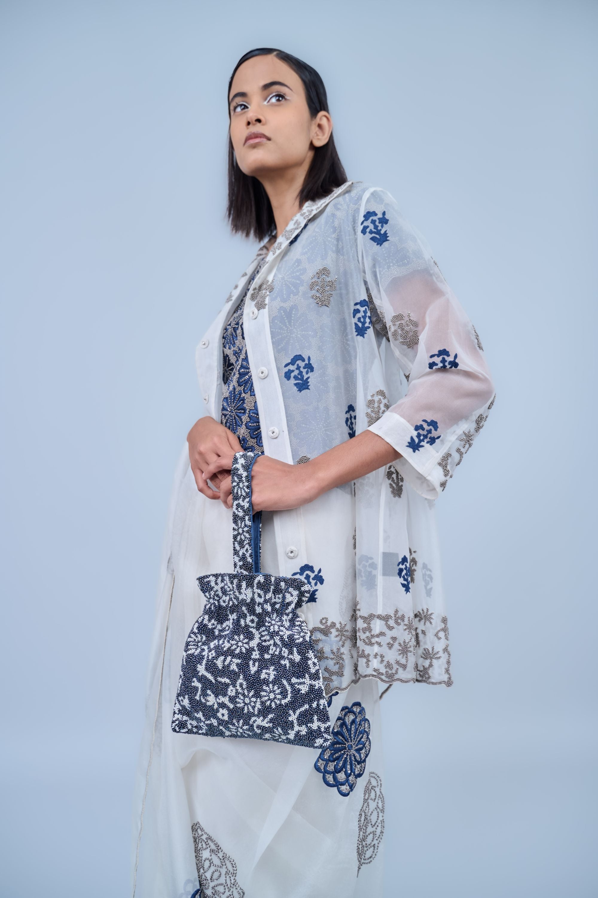 Ecru Spc Slv Silk Organza Jacket