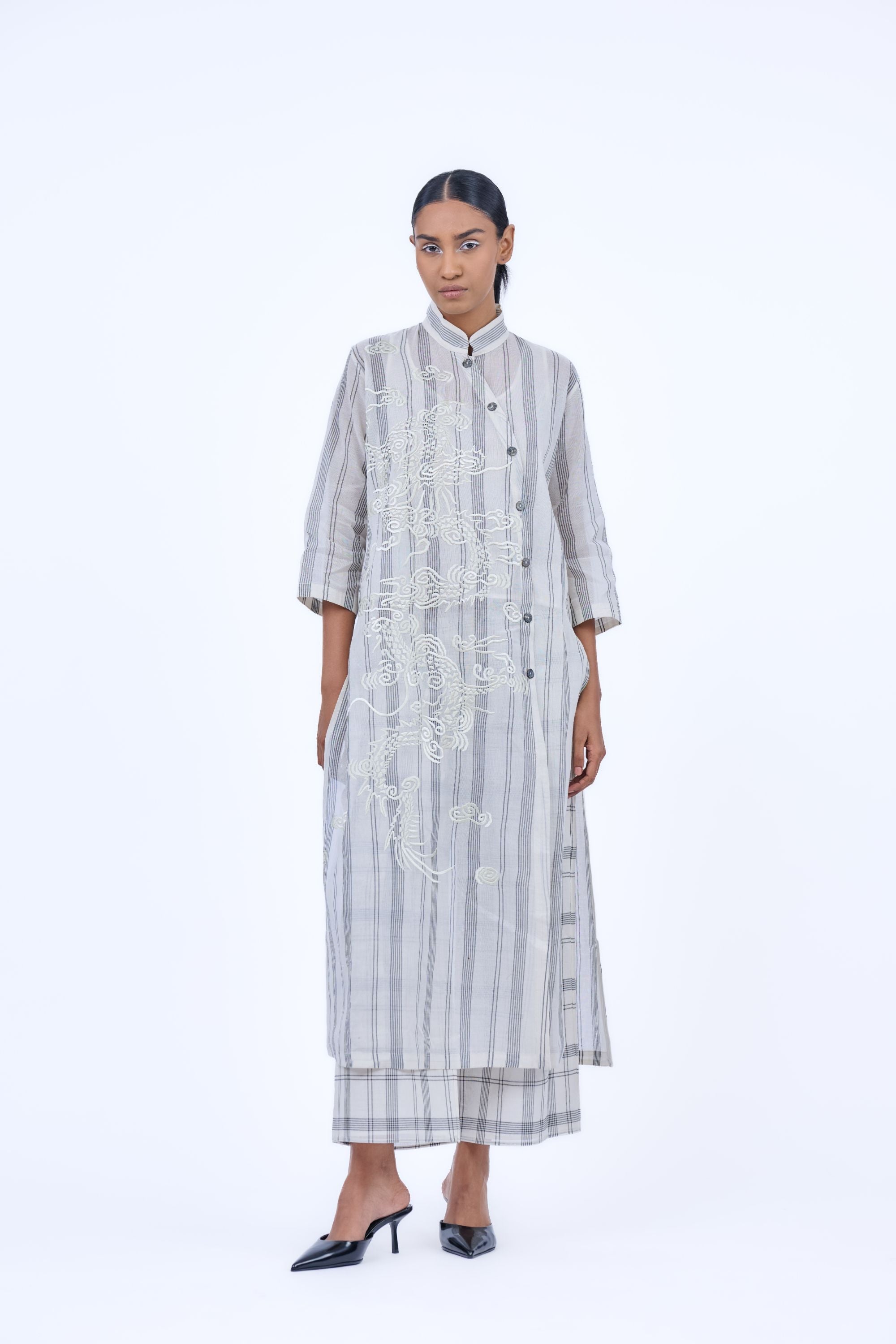 Ecru Ec Yarn Dyed Cotton Kurta