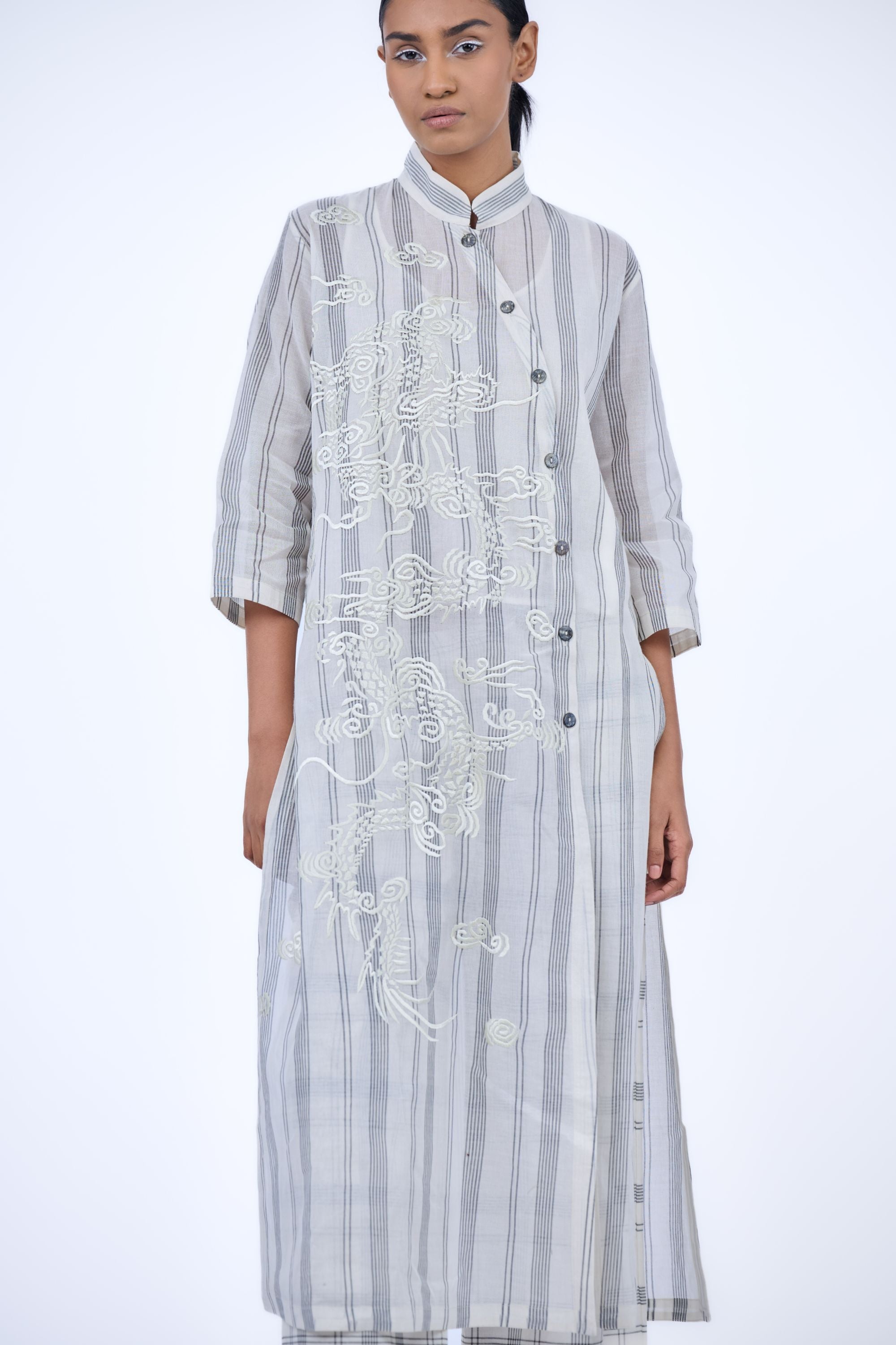Ecru Ec Yarn Dyed Cotton Kurta