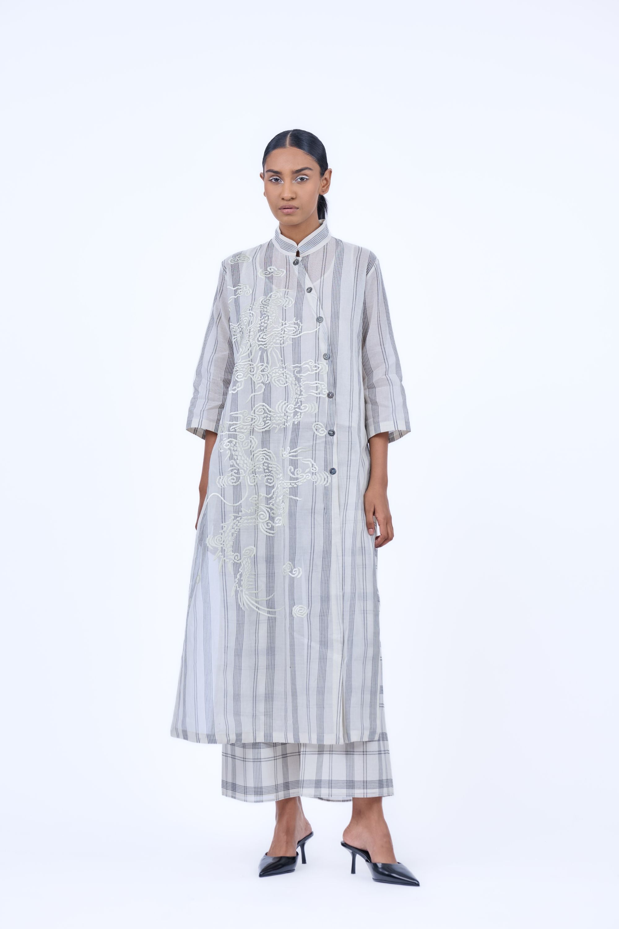 Ecru Ec Yarn Dyed Cotton Kurta