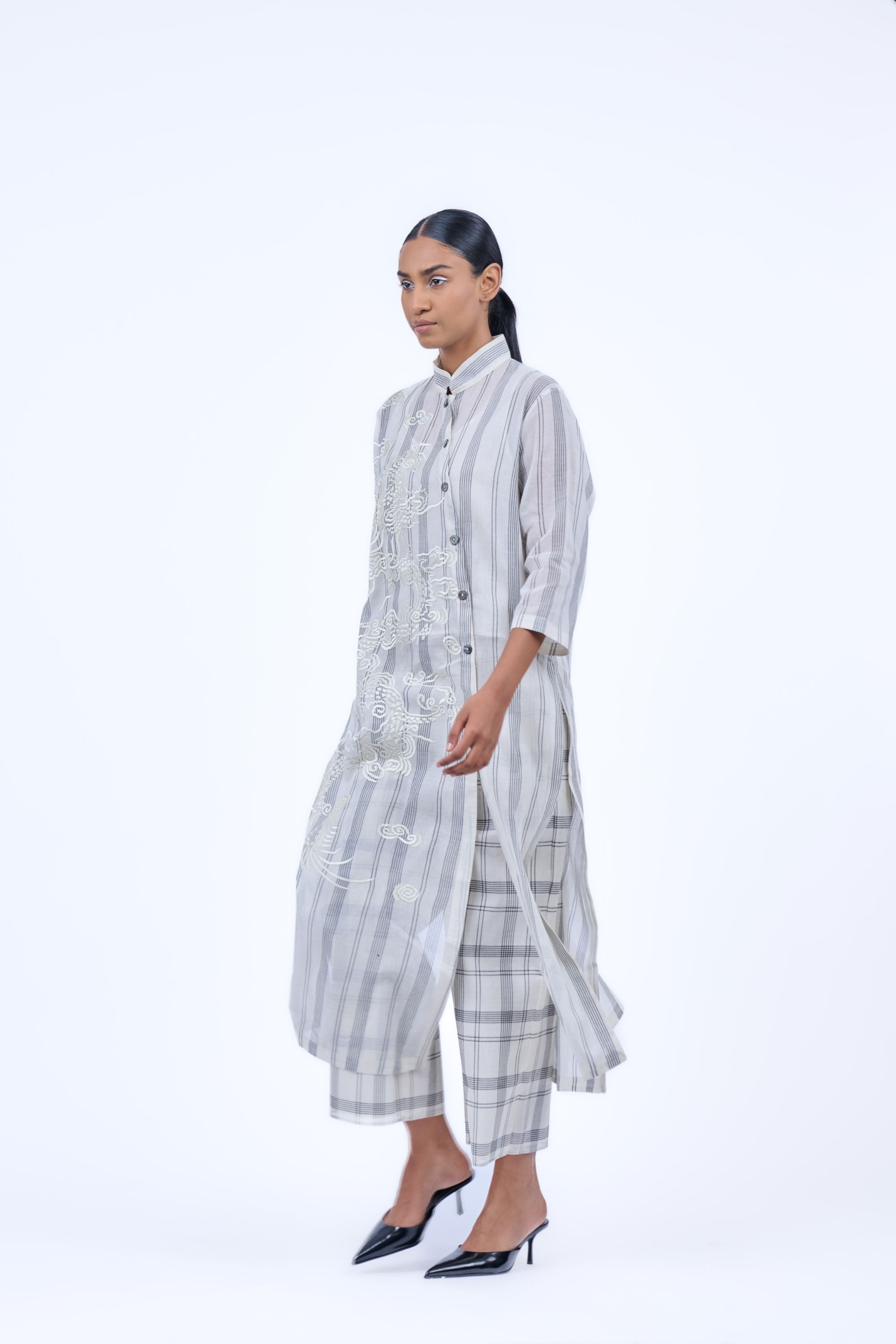 Ecru Ec Yarn Dyed Cotton Kurta
