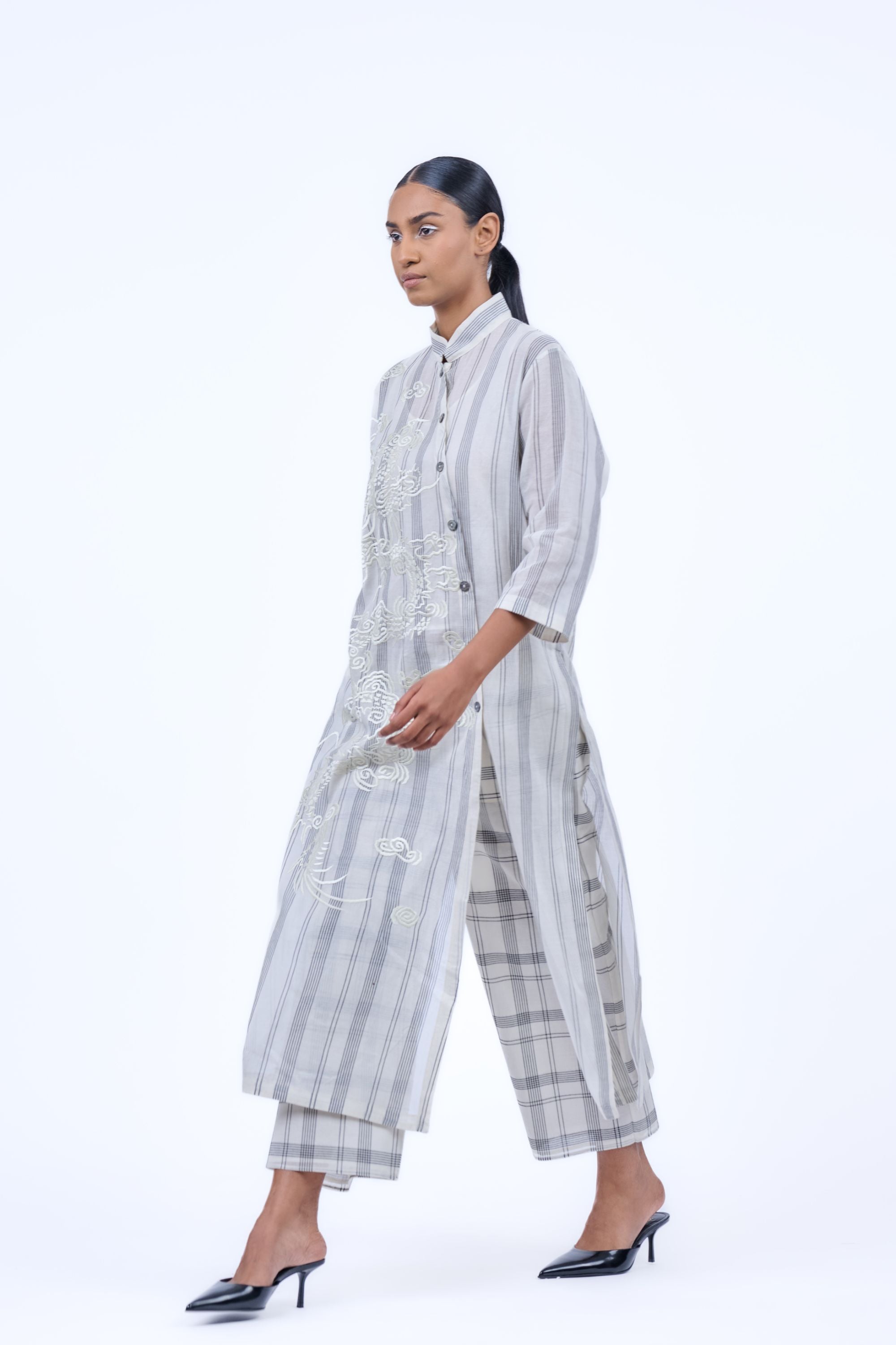 Ecru Ec Yarn Dyed Cotton Kurta
