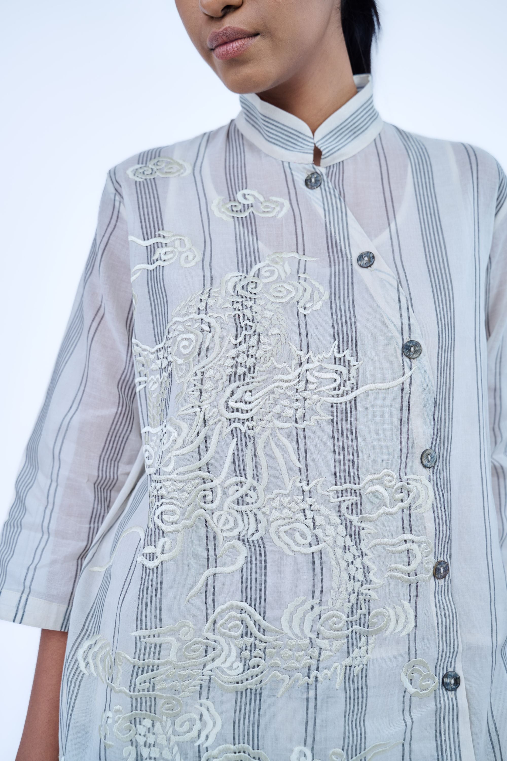 Ecru Ec Yarn Dyed Cotton Kurta