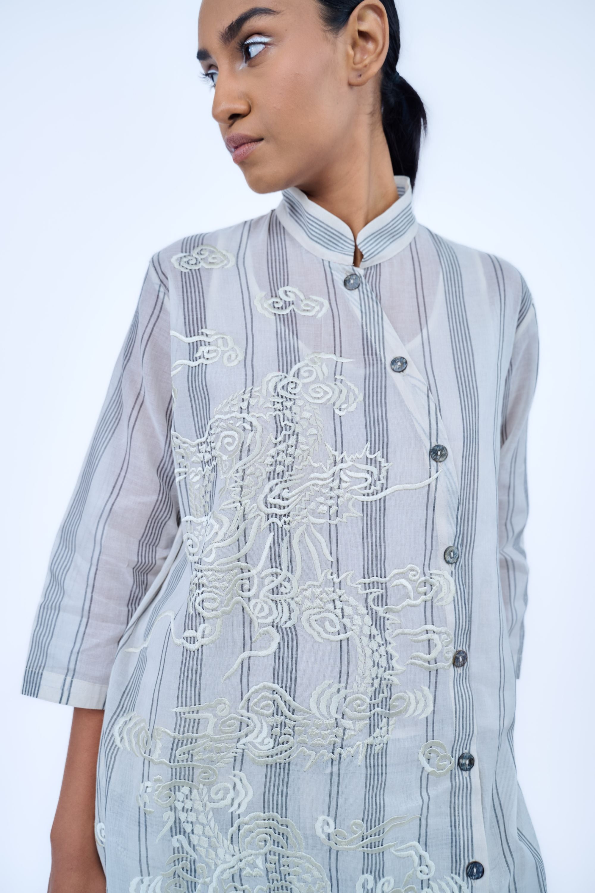 Ecru Ec Yarn Dyed Cotton Kurta