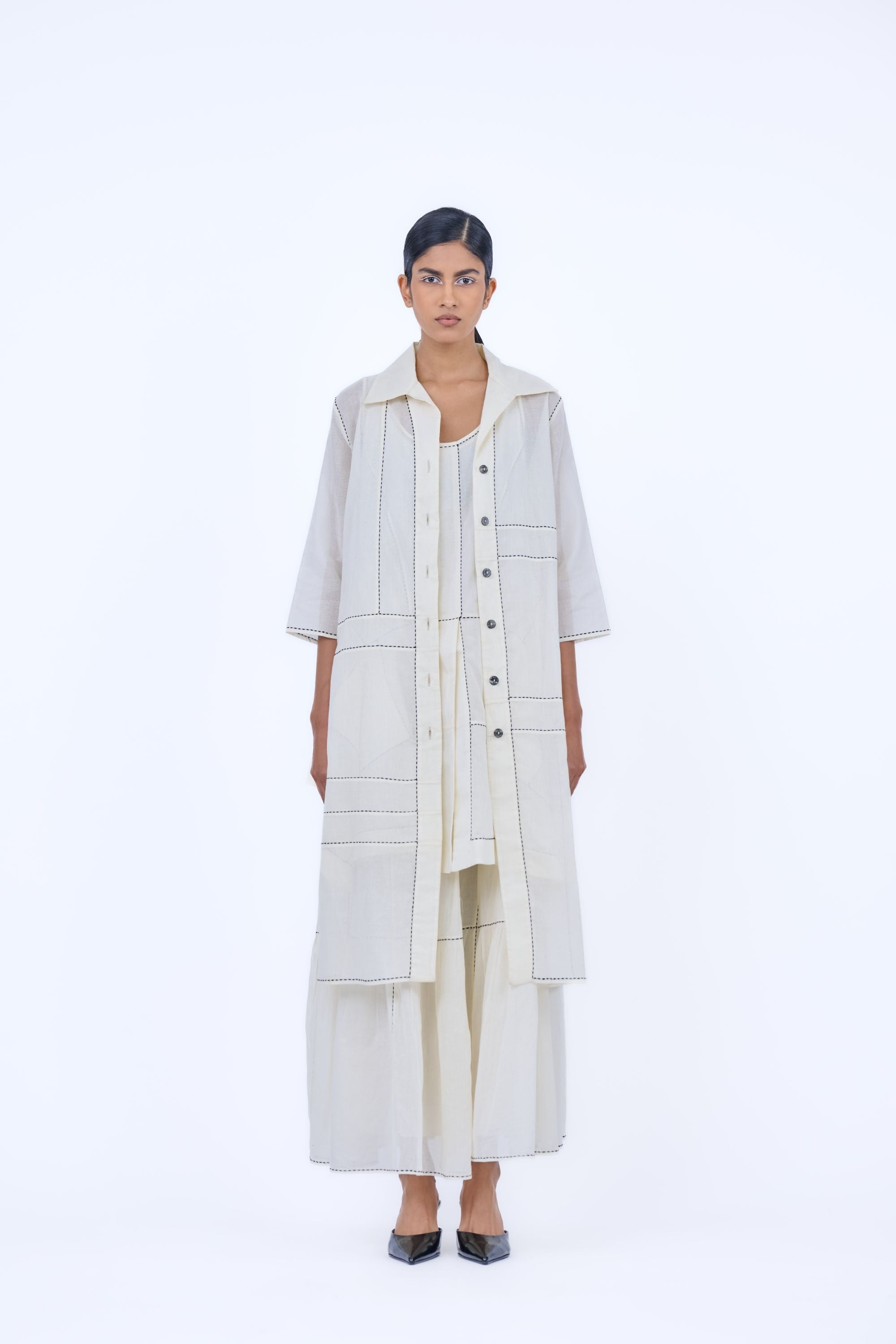 Ecru Blk Handloom Cotton Tank